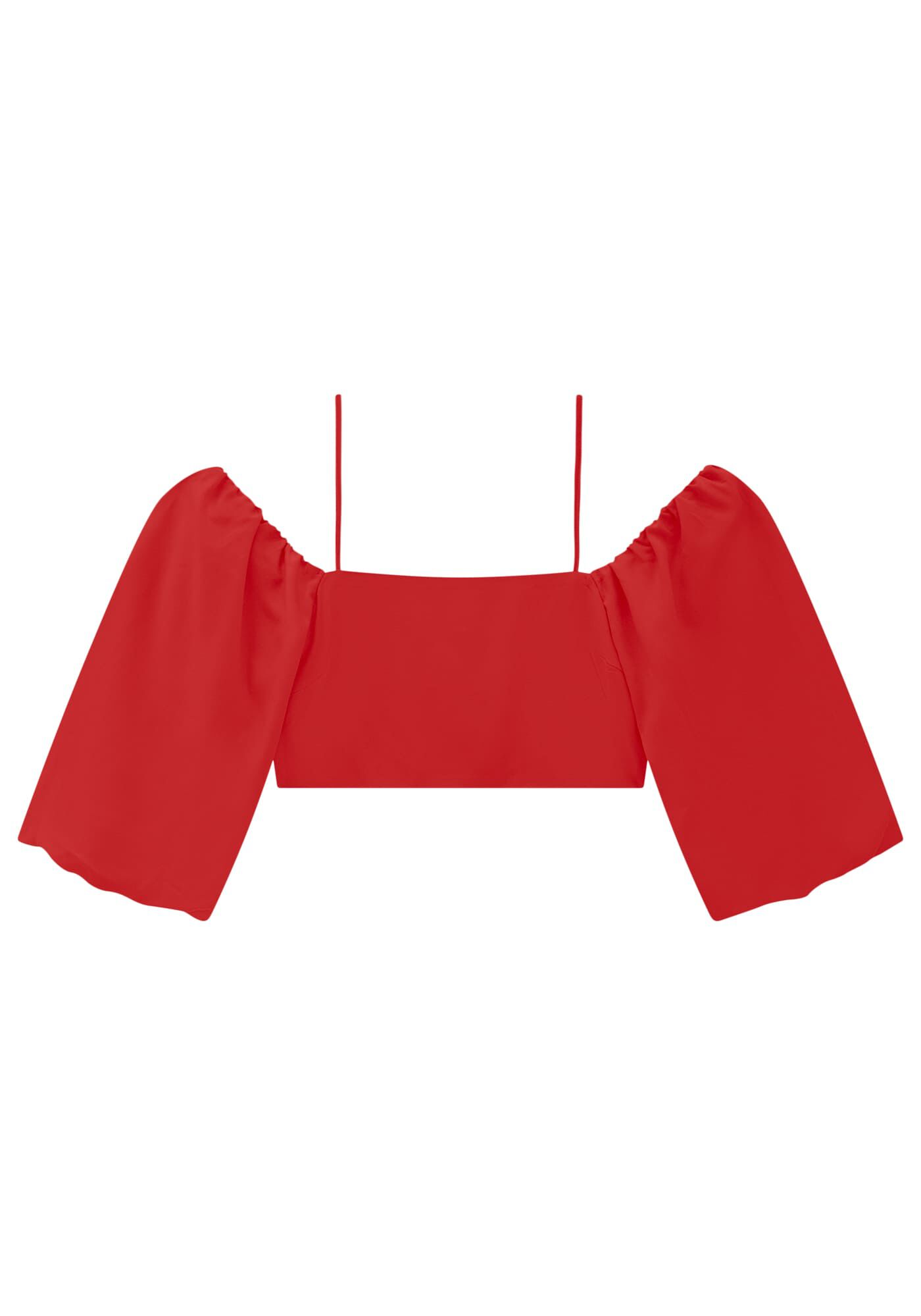 Blusa Cropped em Viscose com Manga Bufante, , large.
