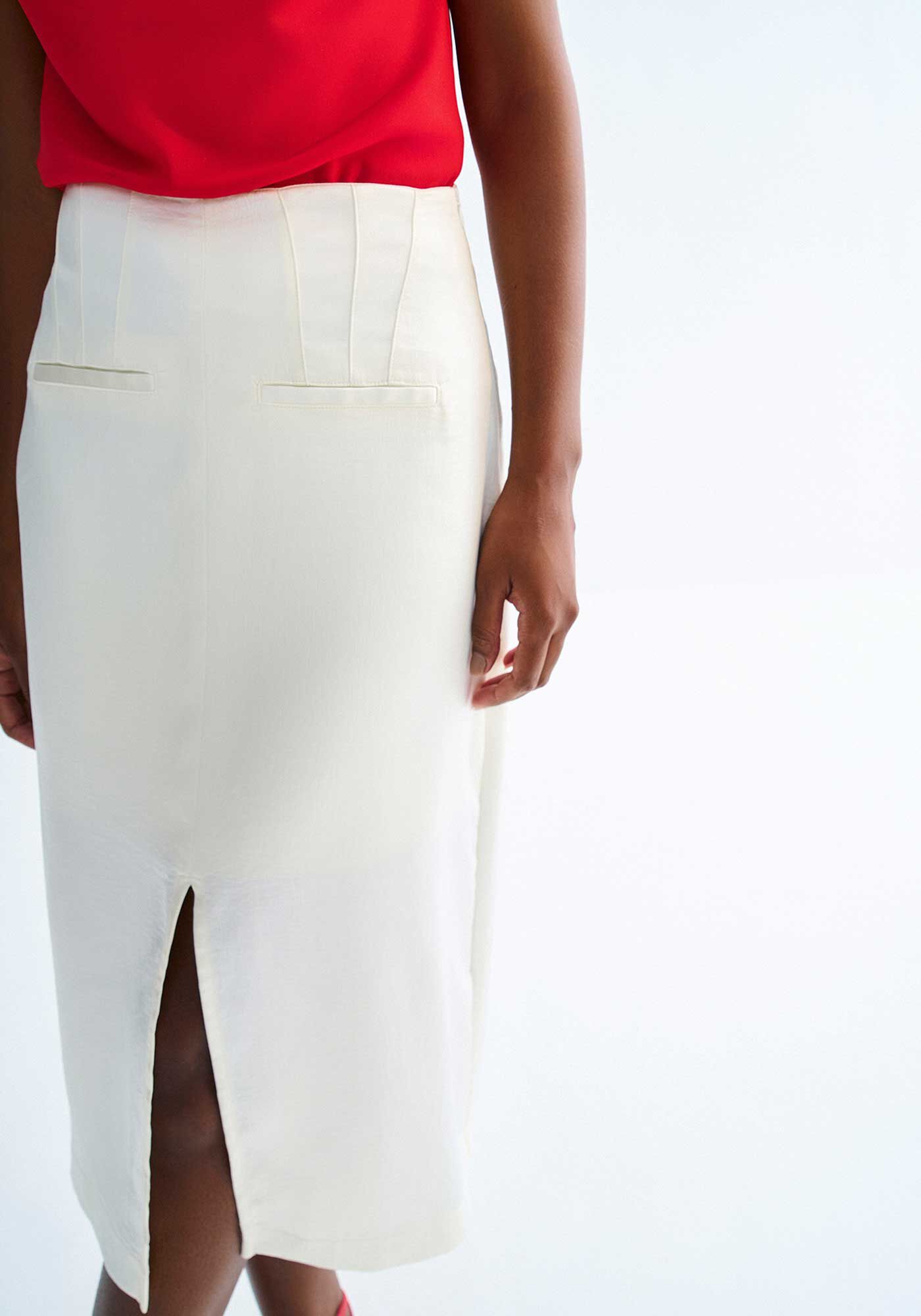 Saia Midi Alfaiataria Acetinada com Fenda, , large.