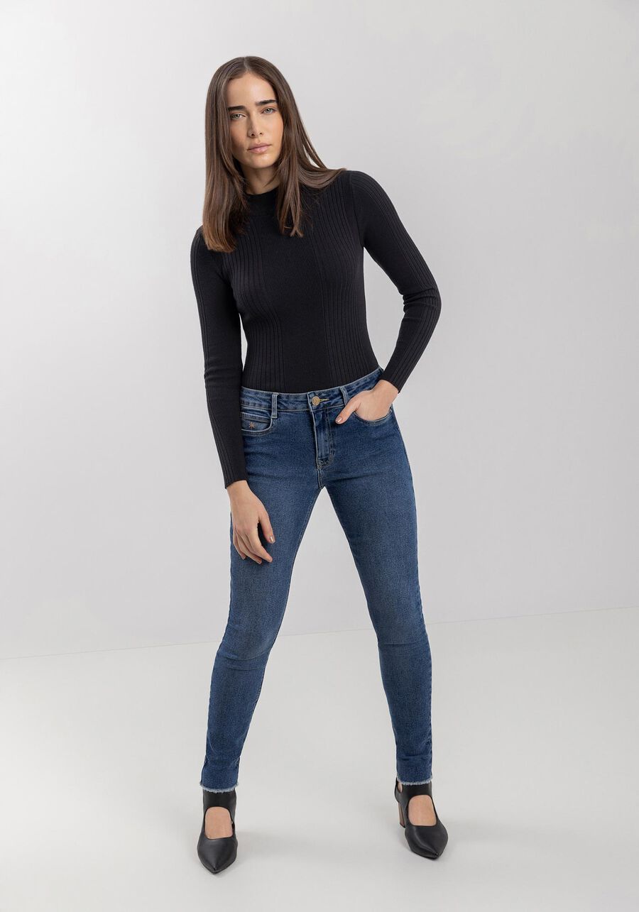 Calça Jeans Skinny De Cintura Média Com Bolsos E Elastano, . Calça Jeans Skinny De Cintura Média Com Bolsos E Elastano, , large.