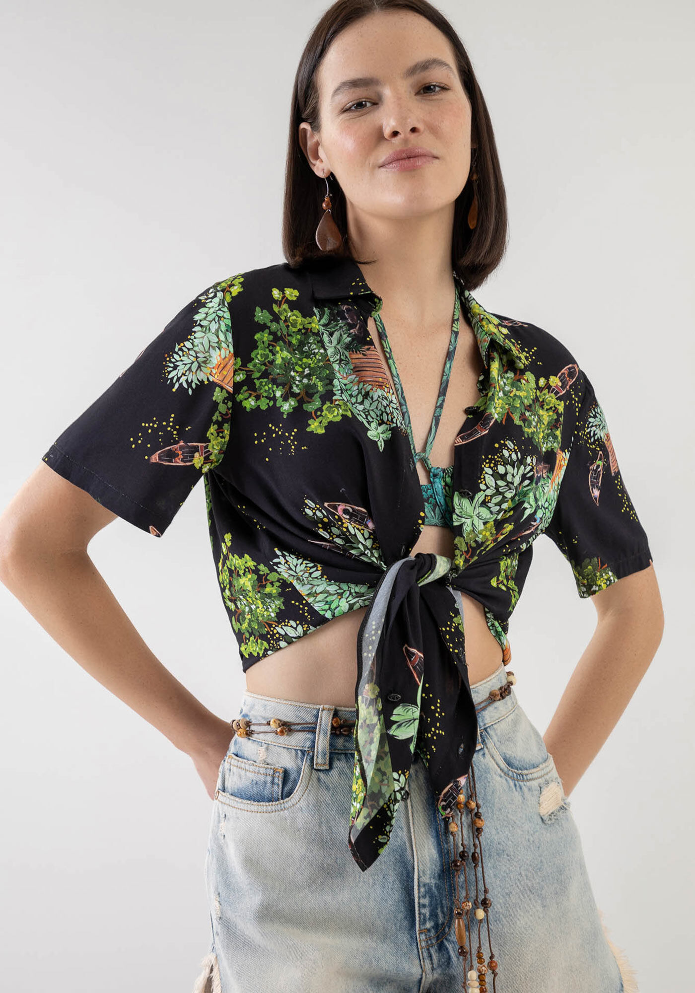 Camisa Manga Curta em Viscose Estampada, , large.