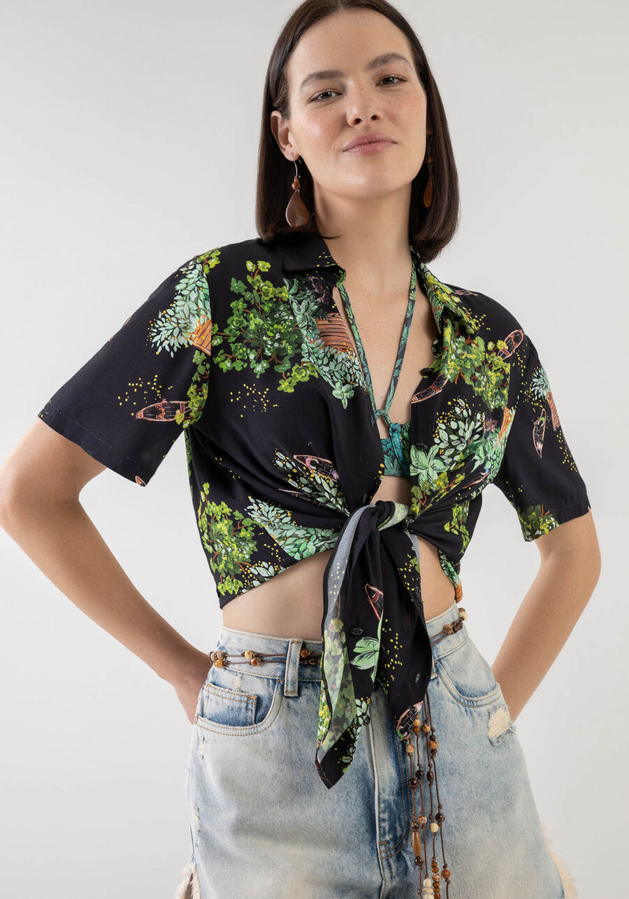 Camisa Manga Curta em Viscose Estampada, . Camisa Manga Curta em Viscose Estampada, , large.