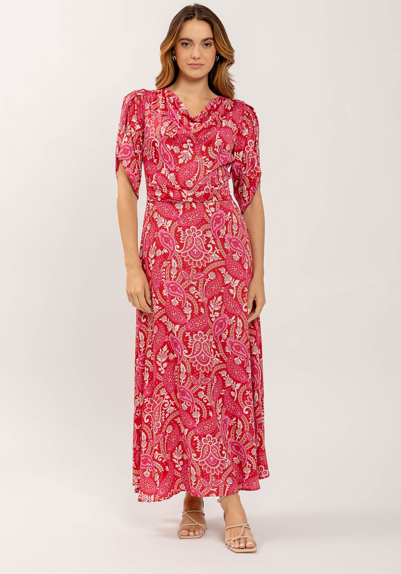 Vestido Midi Estampado com Cinto, , large.