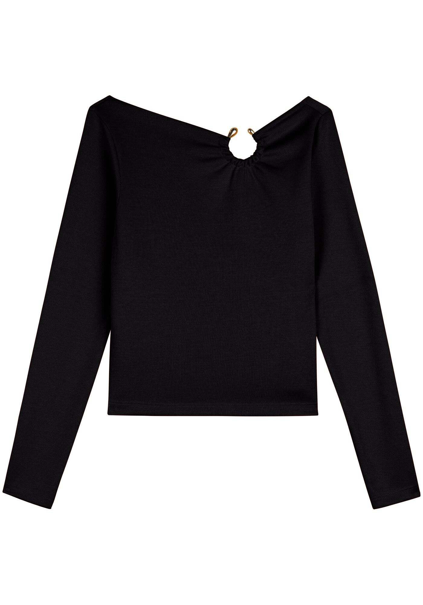 Blusa Curta De Mangas Longas Com Detalhe De Argola, , large.