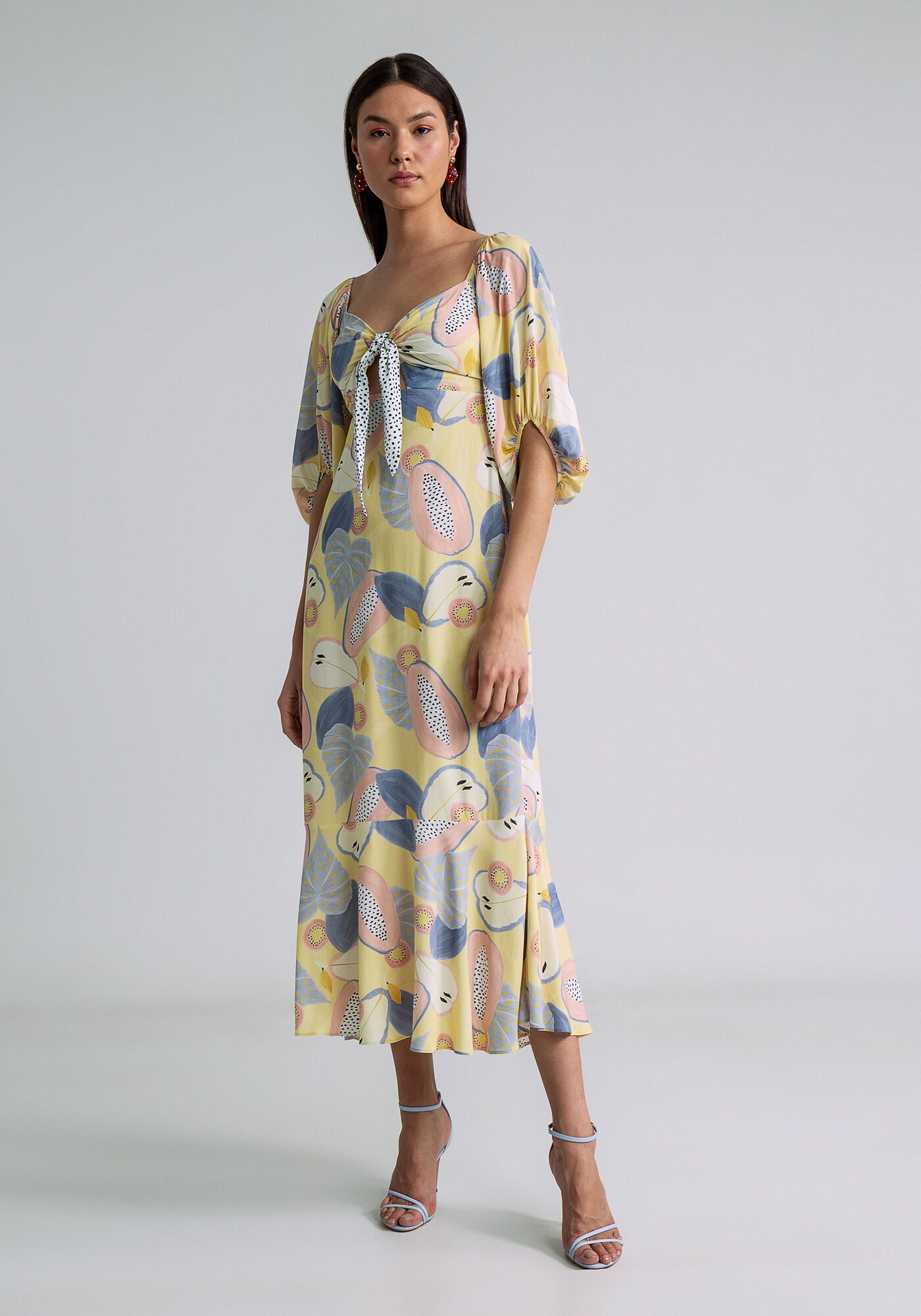 Vestido Midi Manga Bufante Len&ccedil;o, FRESCOR, large.