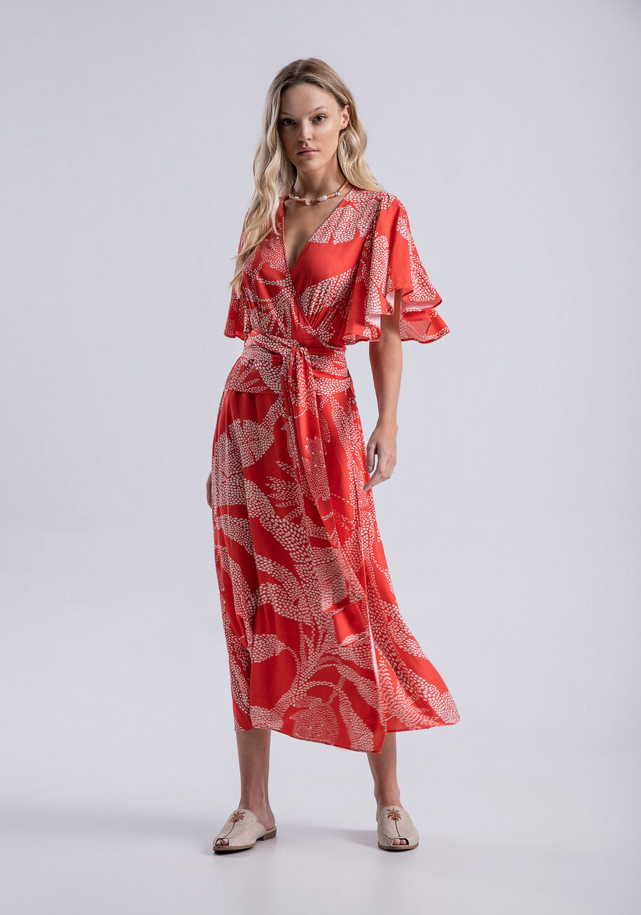 Vestido Midi Transpassado em Viscose com Faixa, . Vestido Midi Transpassado em Viscose com Faixa, , large.