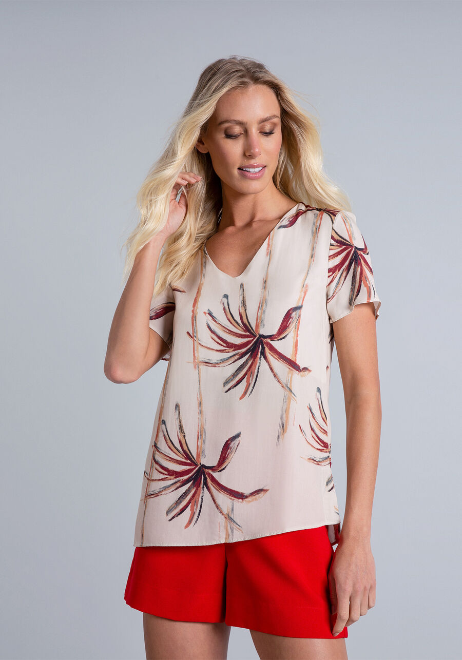 Blusa Estampada Decote V, . Blusa Estampada Decote V, , large.
