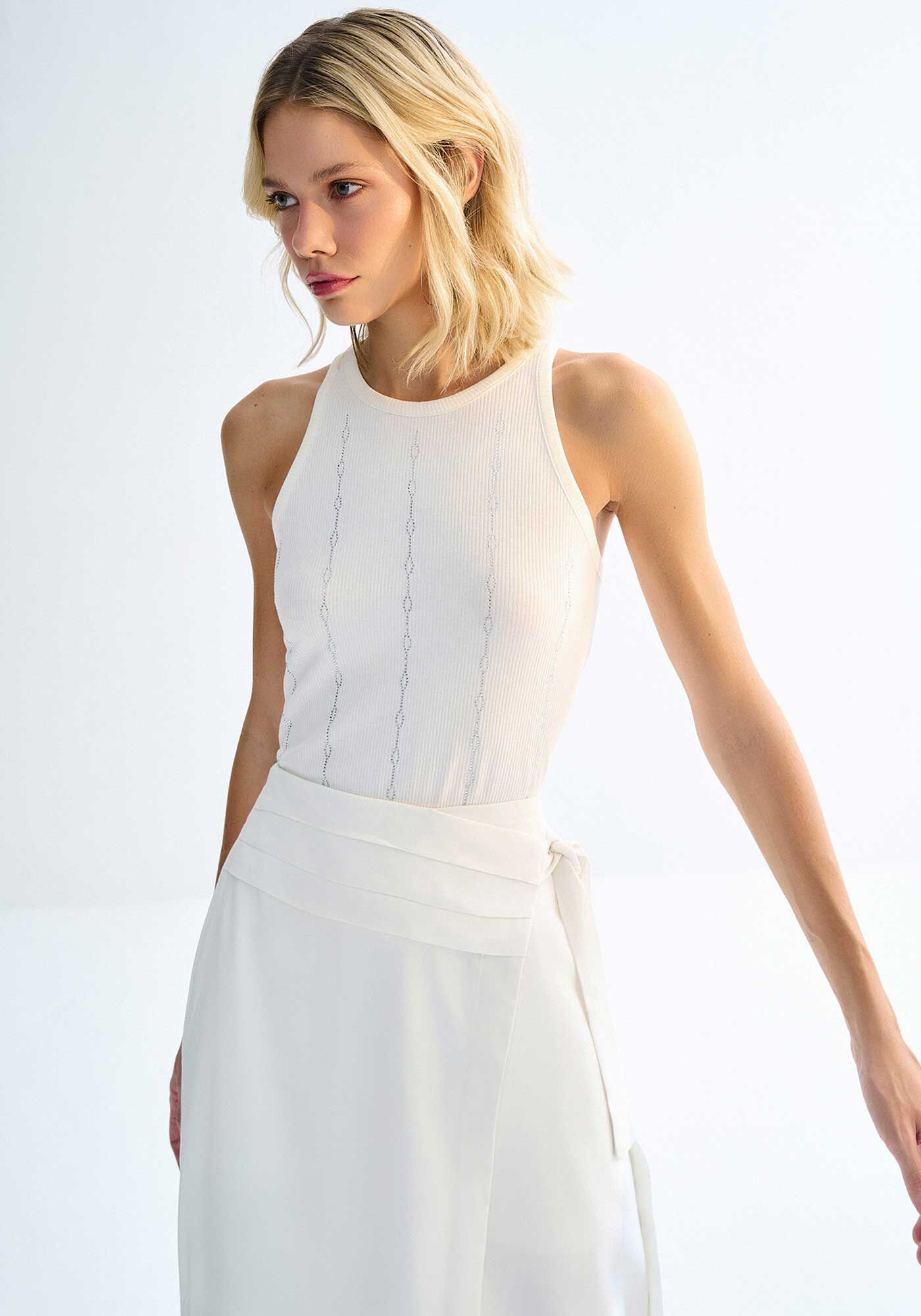 Regata Canelada Halter Neck com Strass, , large.