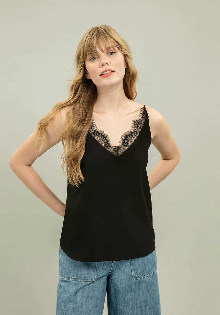 Blusa com Alças Renda Decote, . Blusa com Alças Renda Decote, , large.