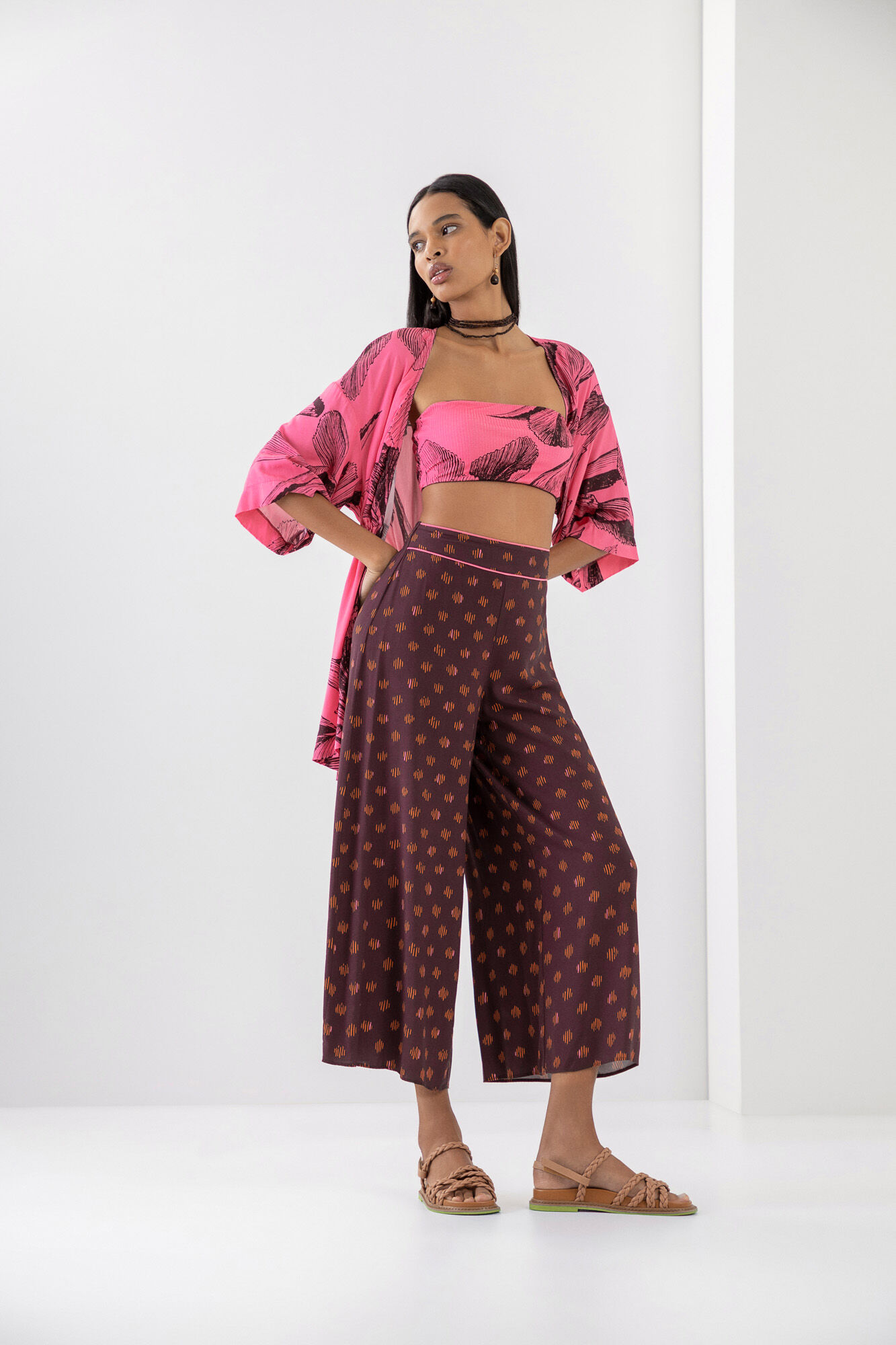 Kimono Estampado em Viscose com Top, , large.