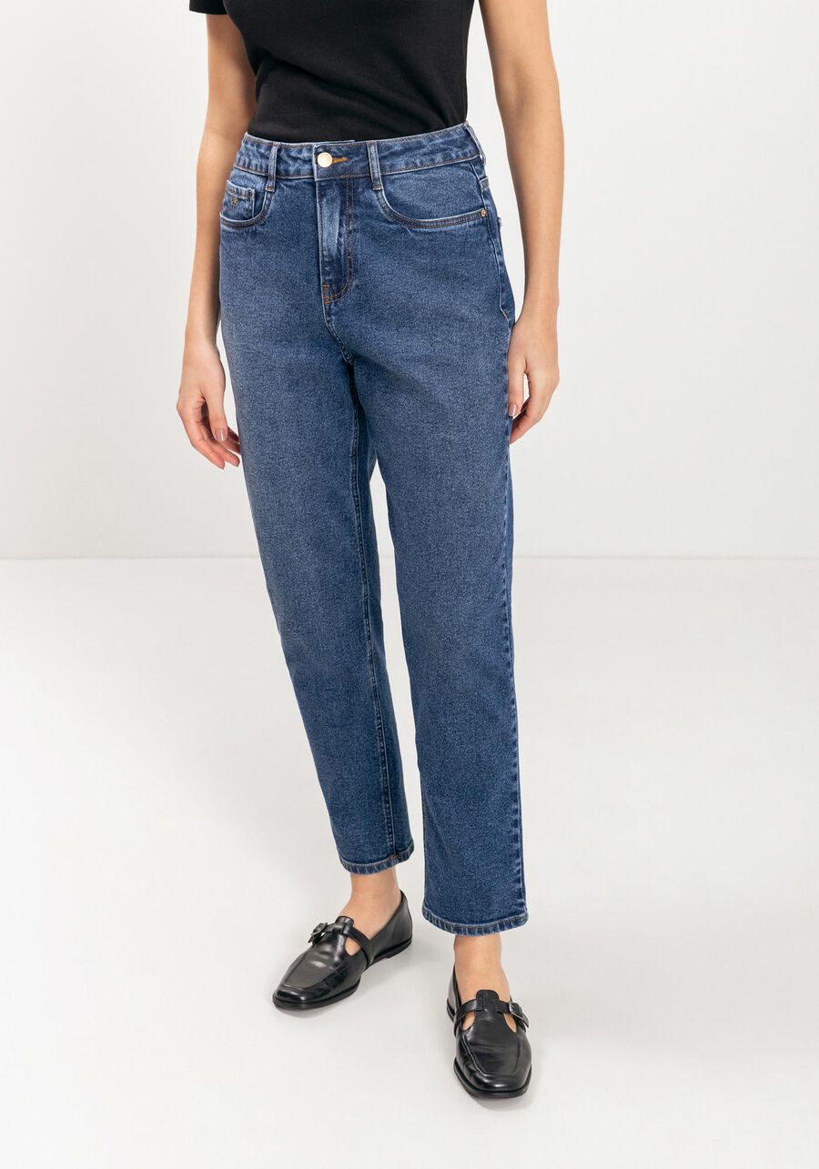 Calça Jeans Mom Comfort Com Cintura Alta E Elastano, . Calça Jeans Mom Comfort Com Cintura Alta E Elastano, , large.