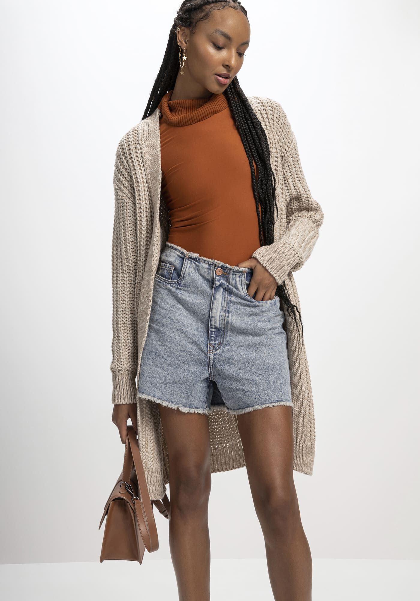 Cardigan Alongado em Tric&ocirc; com Cinto, , large.