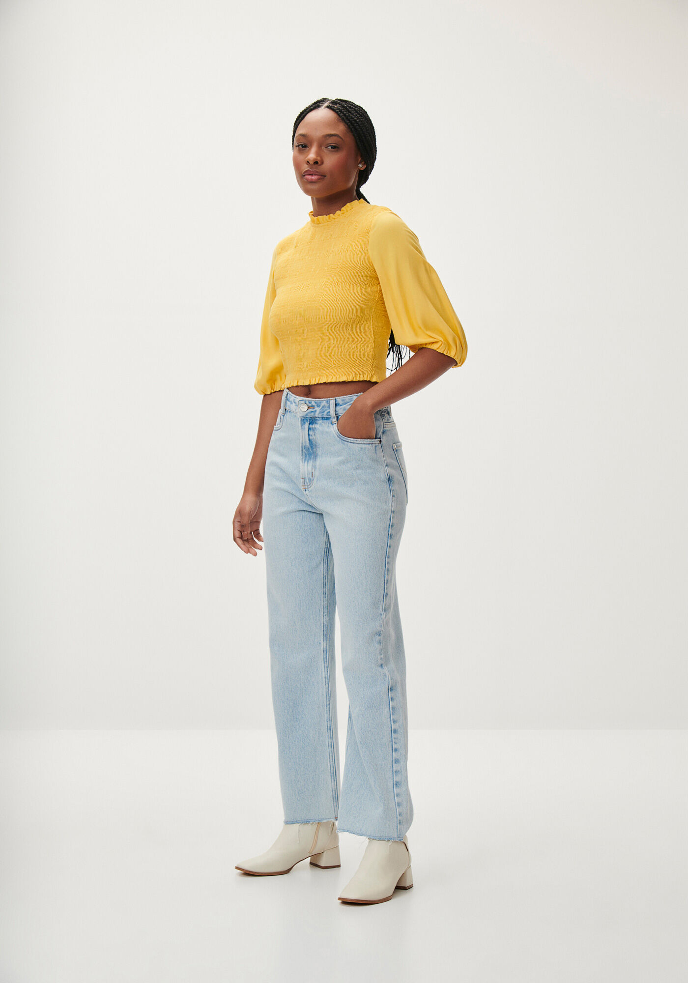 Blusa Manga 3/4 Bufante em Viscose com Lastex, , large.