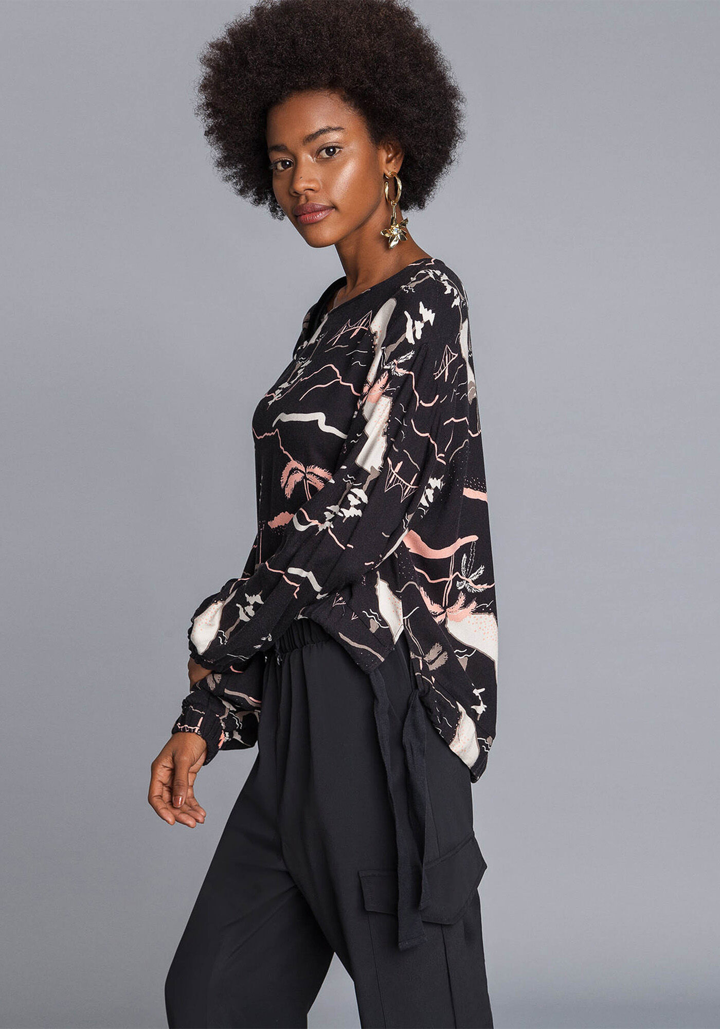 Blusa Manga Longa Ampla Estampa, , large.