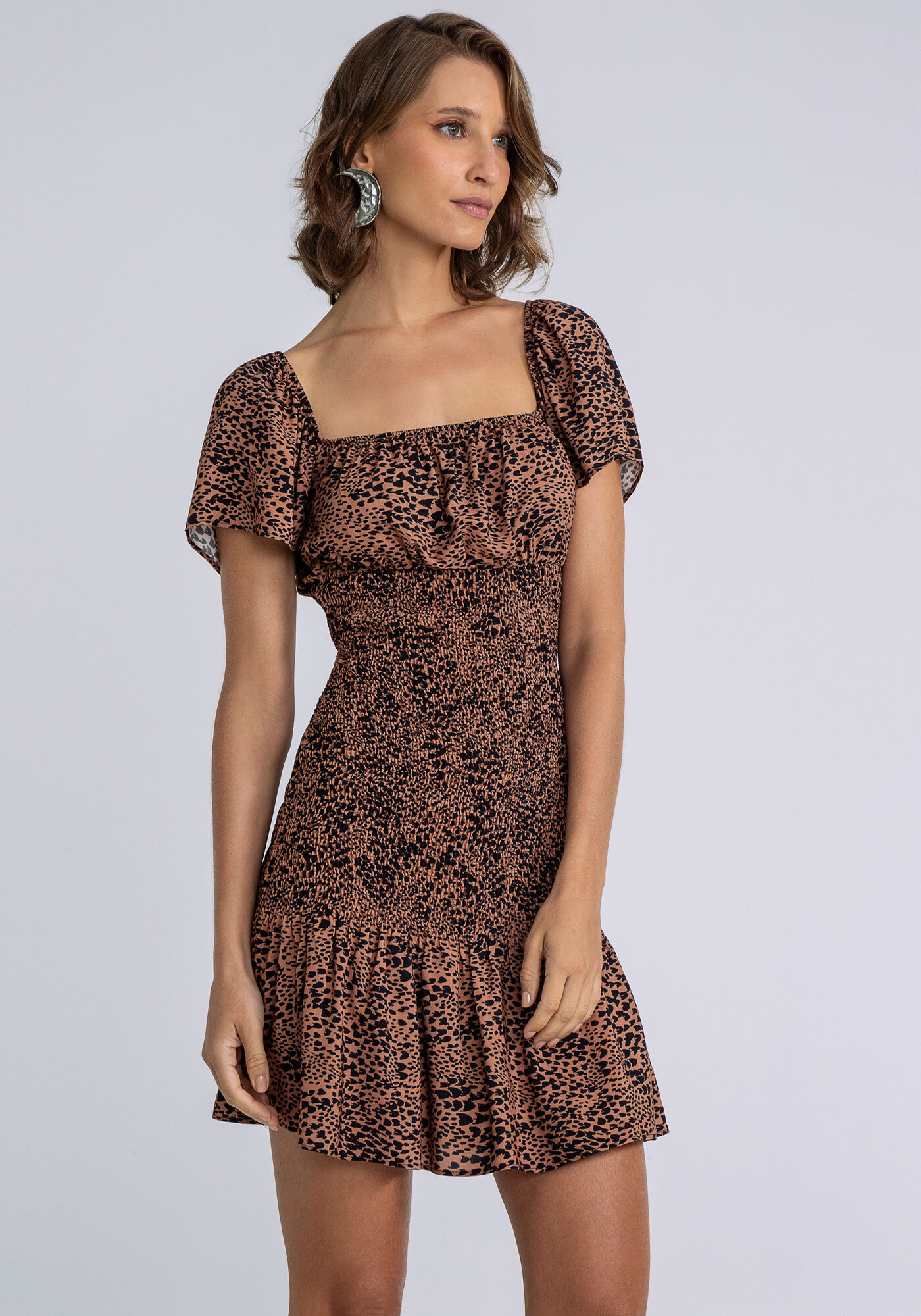 Vestido Franzido Lastex Estampada, , large.