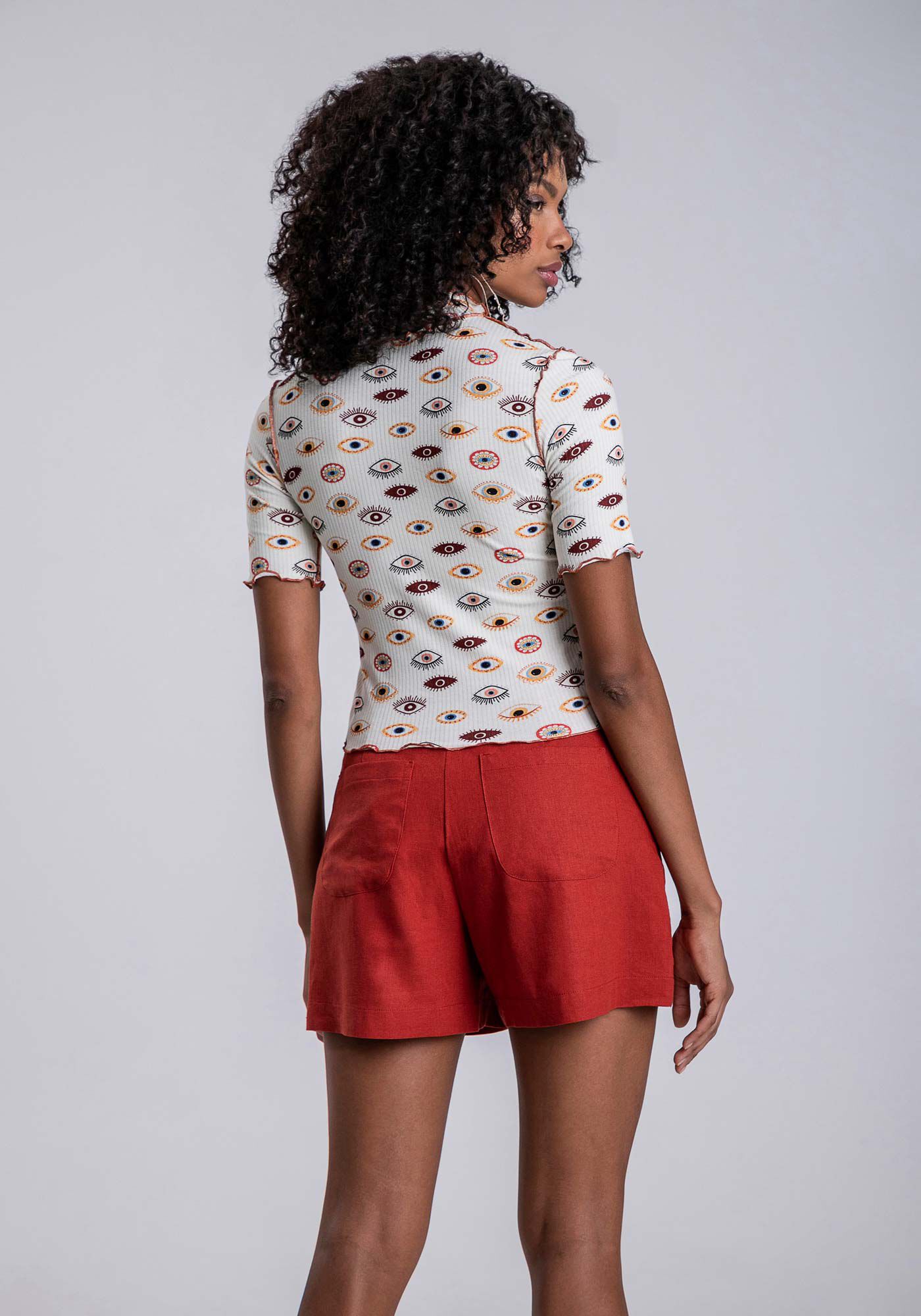 Blusa Canelada Gola Alta com Pic&ocirc;, OLHARES, large.