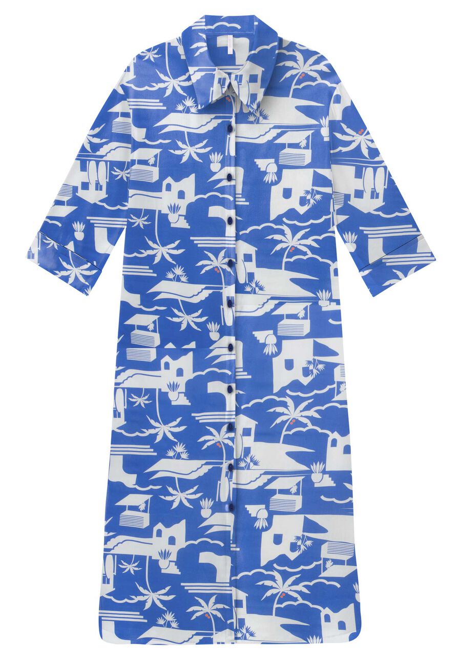 Vestido Midi Saída de Praia em Viscose Chemise, . Vestido Midi Saída de Praia em Viscose Chemise, , large.