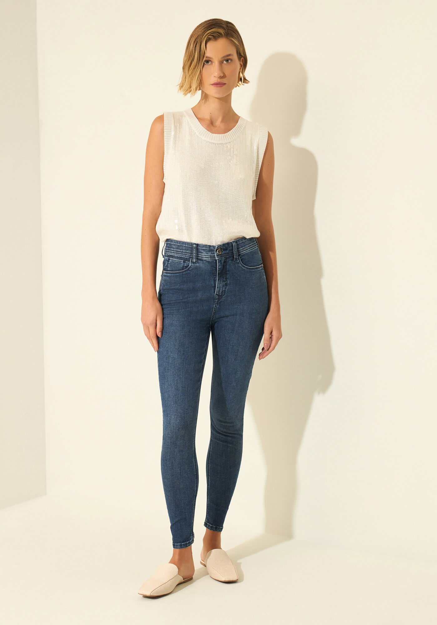 Cal&ccedil;a Jeans Cigarrete Com Cintura Alta Shaping, JEANS, large.