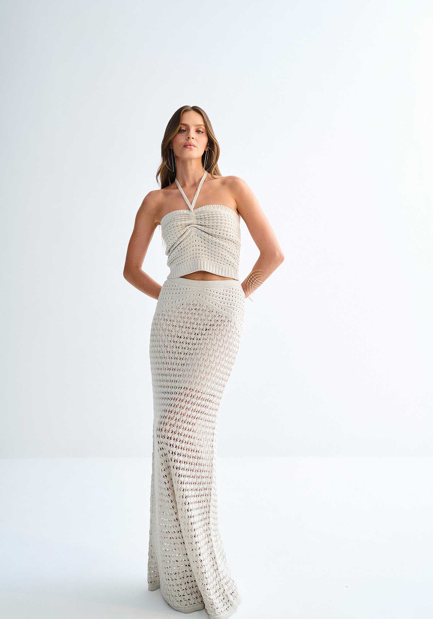 Blusa Cropped em Tric&ocirc; Frente &Uacute;nica, CREME ANGORA, large.