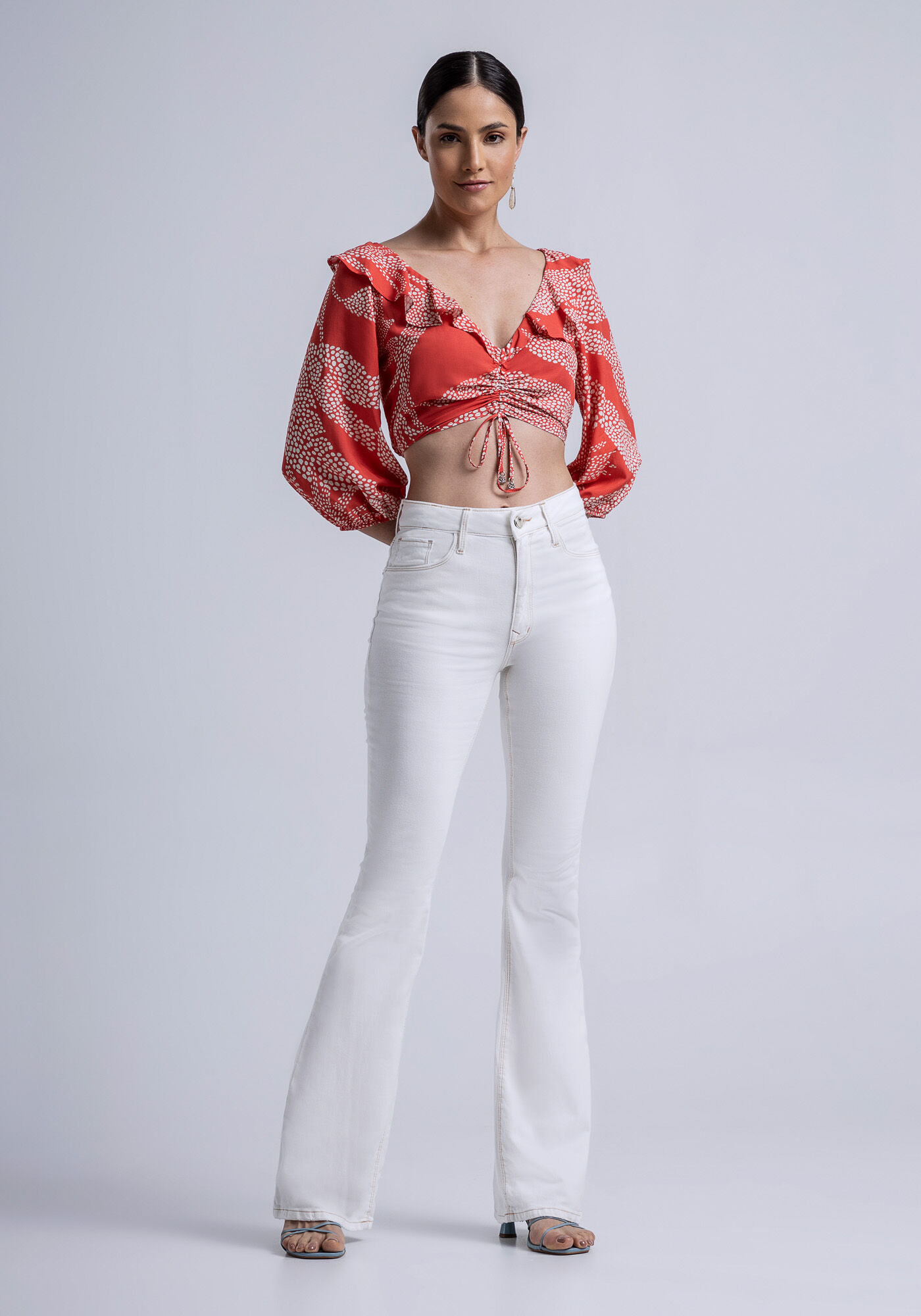 Blusa Cropped em Viscose com Babado e Amarra&ccedil;&atilde;o, , large.