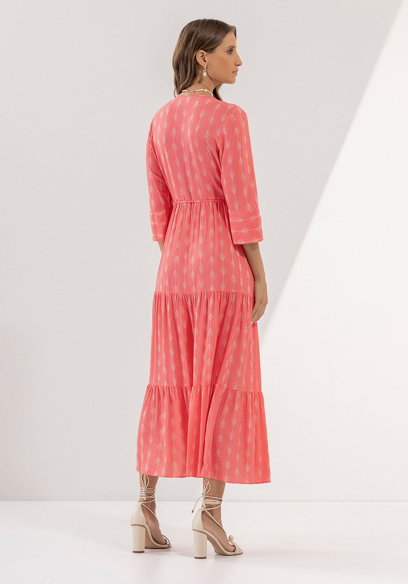 Vestido Midi Transpassado com Manga 3/4, , large.