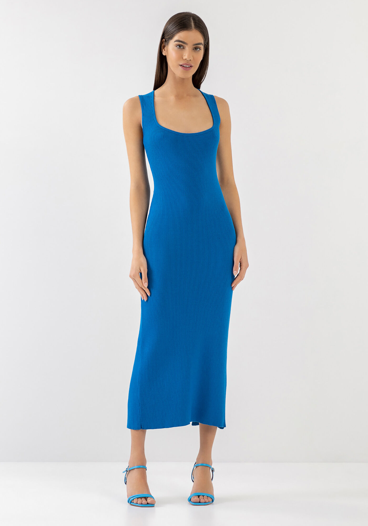 Vestido Midi em Tric&ocirc; com Decote Quadrado, , large.