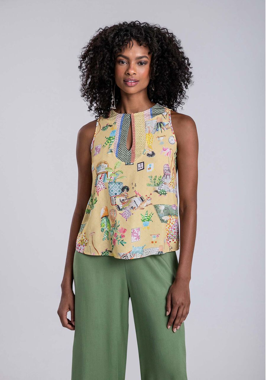 Blusa Sem Mangas com Recorte Decote, DOCE LAR. Blusa Sem Mangas com Recorte Decote, DOCE LAR, large.