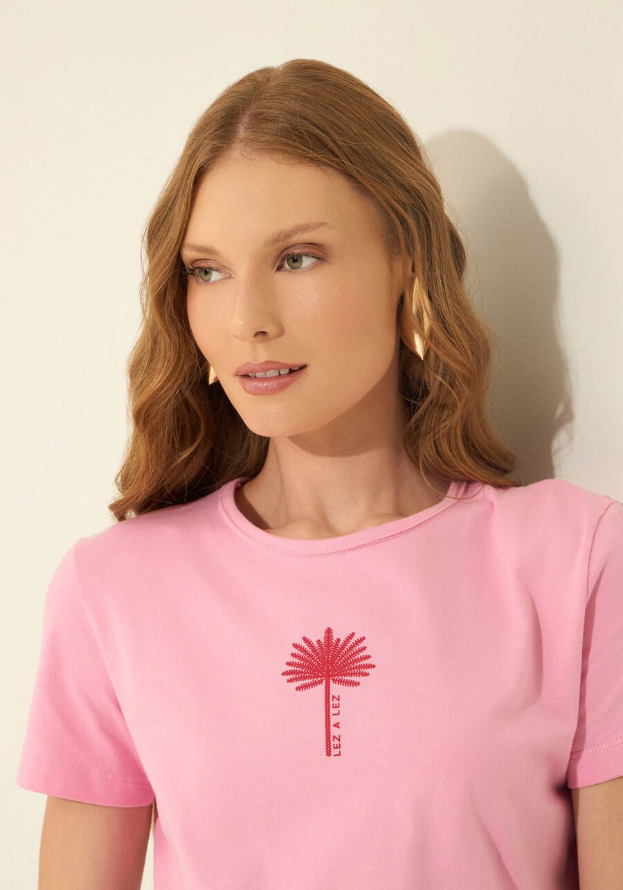 T- shirt Com Mangas Curtas E Estampa Localizada, ROSA AGATE. T- shirt Com Mangas Curtas E Estampa Localizada, ROSA AGATE, large.