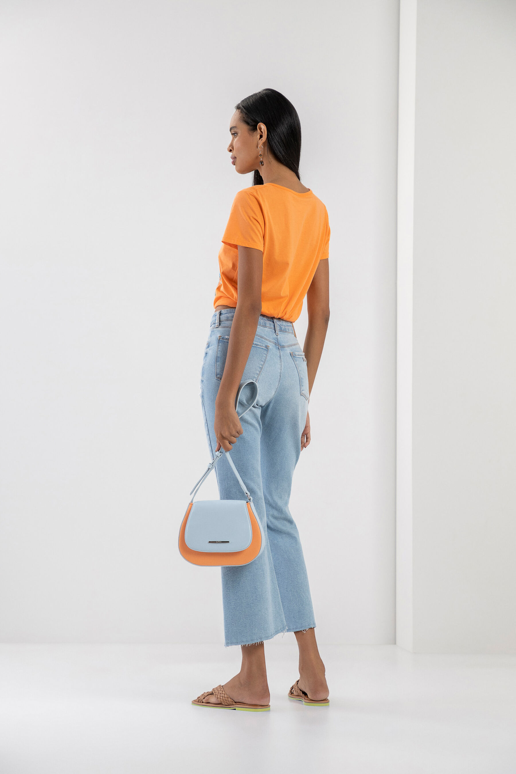 T-shirt em Malha Estampada, LARANJA STRING. T-shirt em Malha Estampada, LARANJA STRING, large.