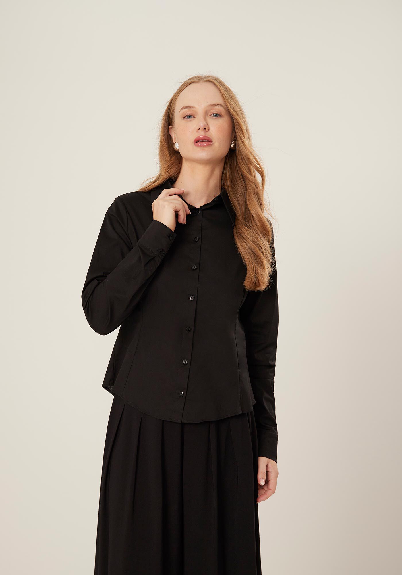 Camisa B&aacute;sica De Mangas Longas Com Barra Arredondada, , large.