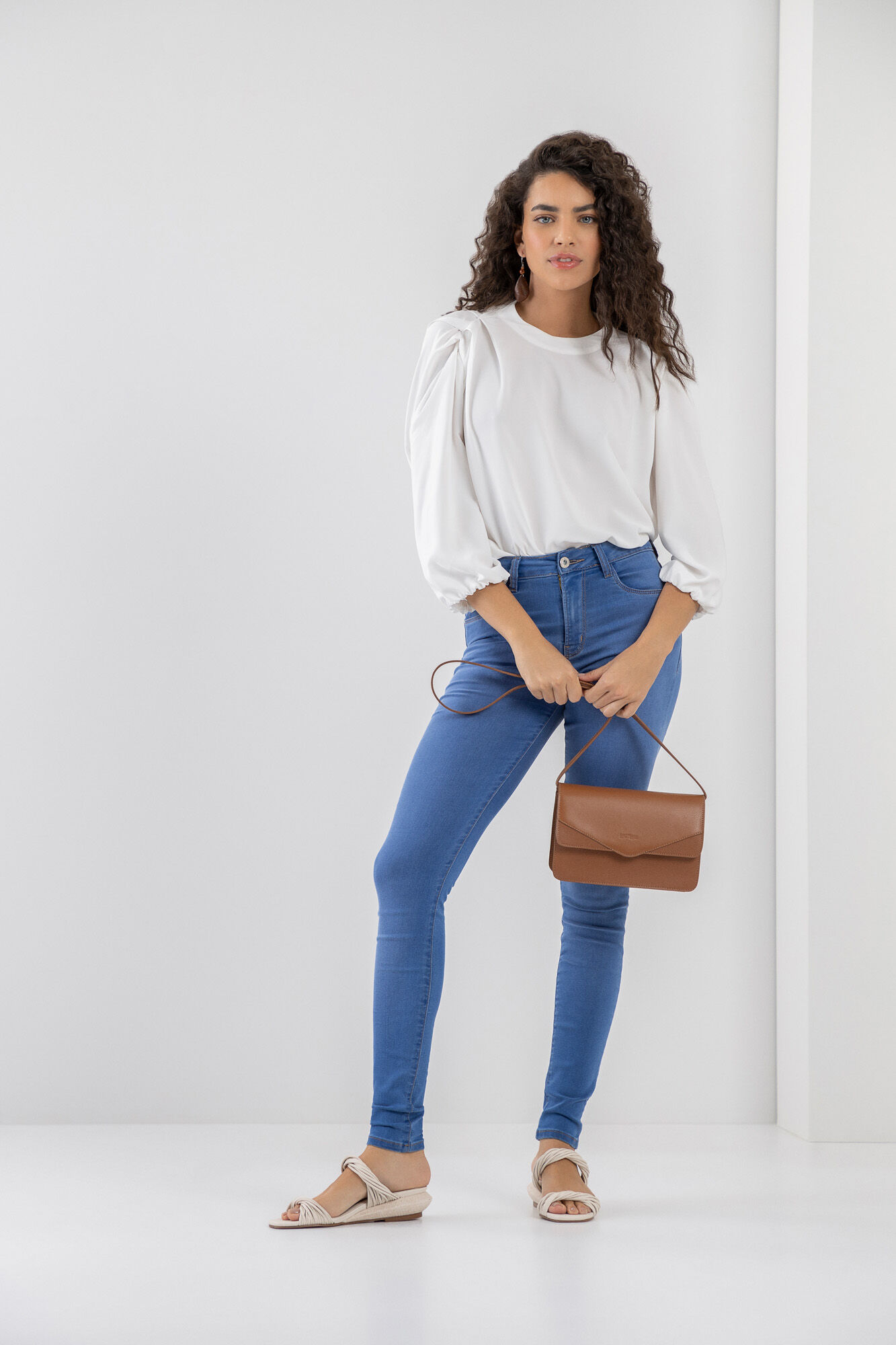 Blusa Manga 3/4 em Crepe com Pregas, , large.