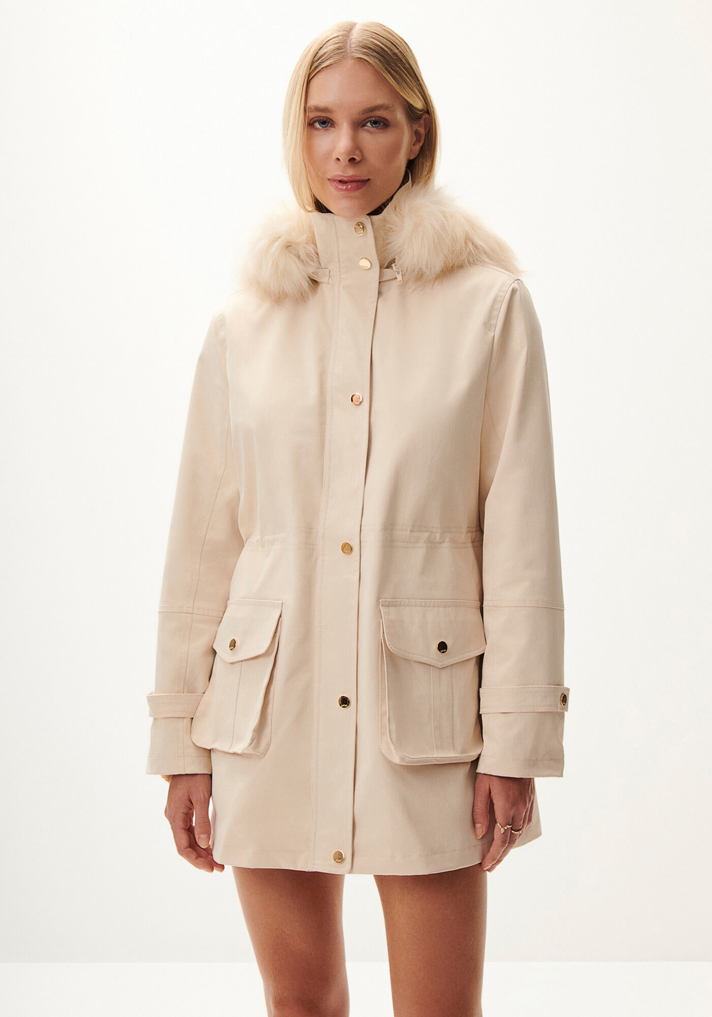 Casaco Alongado com Capuz Remov&iacute;vel Pelo, NUDE, large.