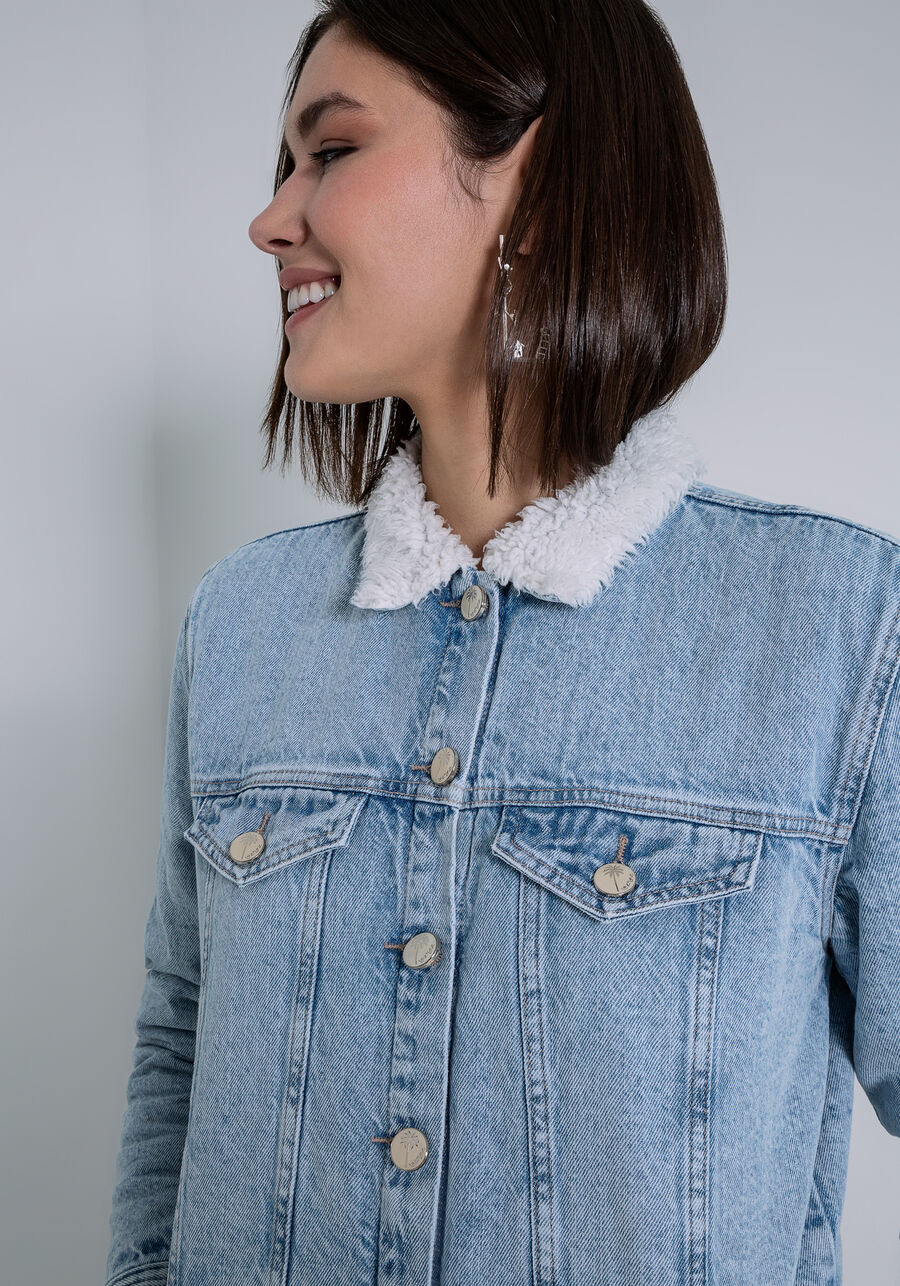 Jaqueta Jeans Boyfriend Forrada com Pelo, . Jaqueta Jeans Boyfriend Forrada com Pelo, , large.