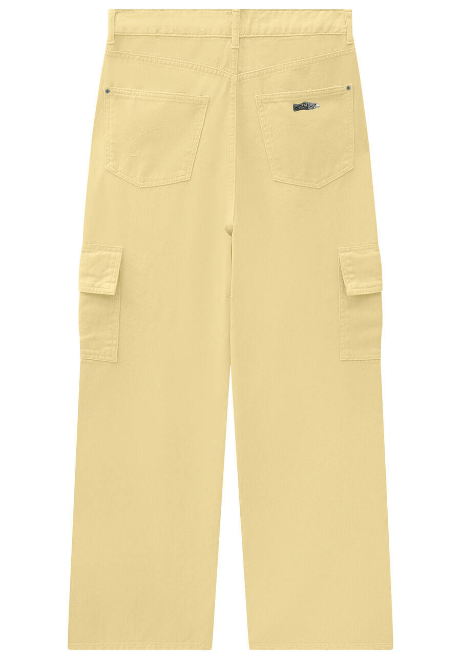 Calça Sarja Wide Leg com Bolso Cargo, BEGE OR FIV. Calça Sarja Wide Leg com Bolso Cargo, BEGE OR FIV, large.