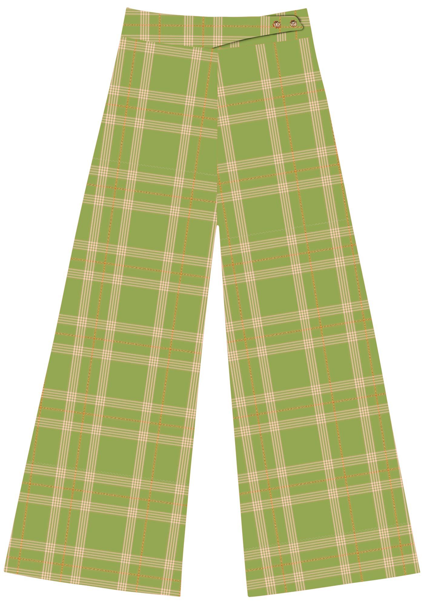 Cal&ccedil;a Pantalona Xadrez De Cintura Alta Em Algod&atilde;o Peletizado, , large.