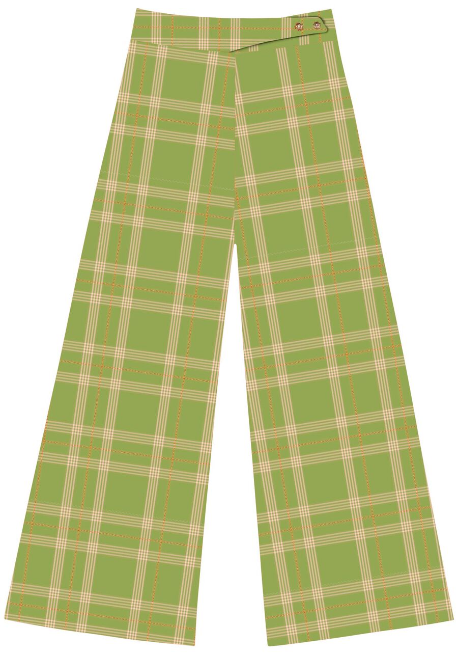 Calça Pantalona Xadrez De Cintura Alta Em Algodão Peletizado, . Calça Pantalona Xadrez De Cintura Alta Em Algodão Peletizado, , large.