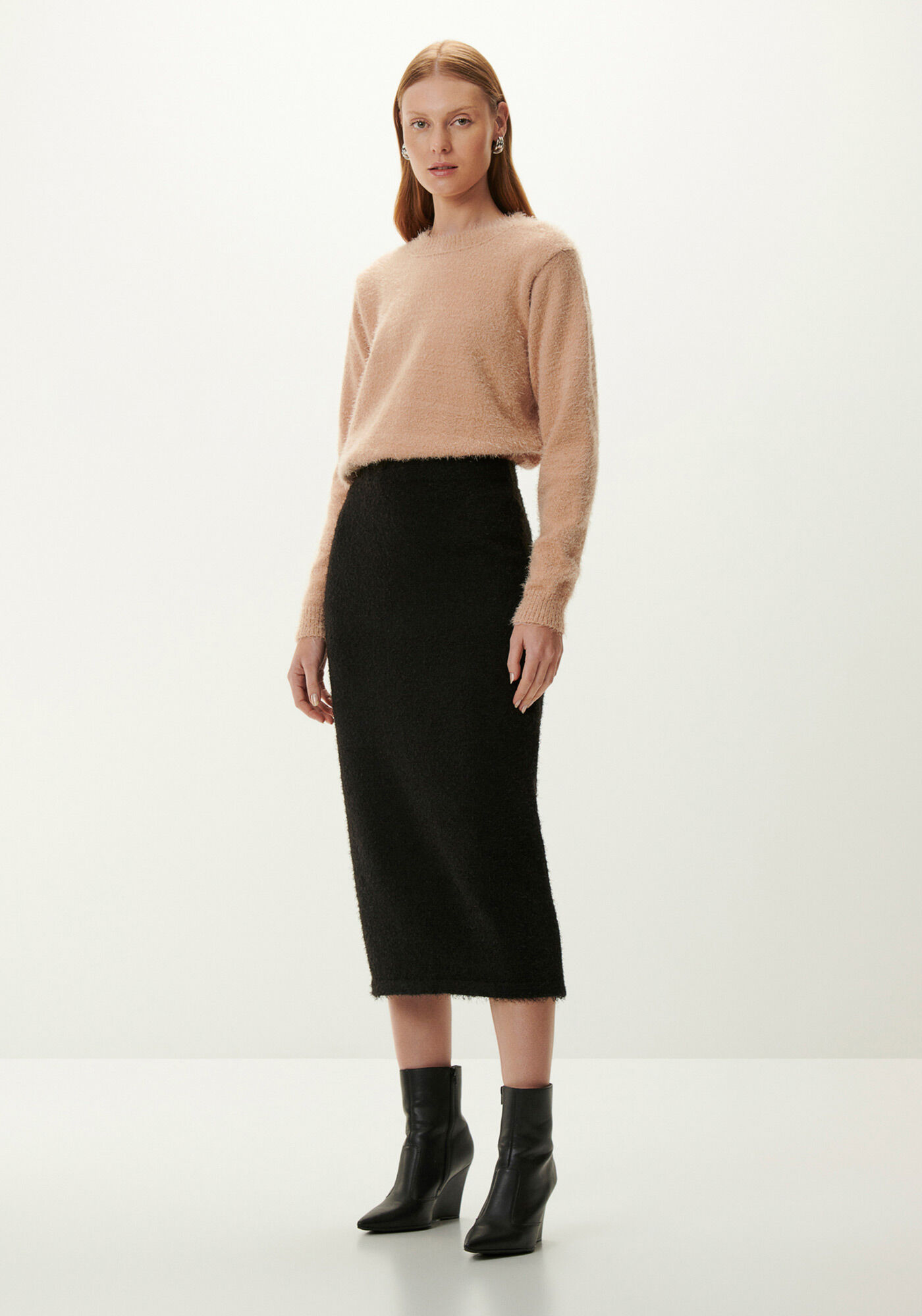 Saia Midi em Tric&ocirc; com Cintura Alta, , large.