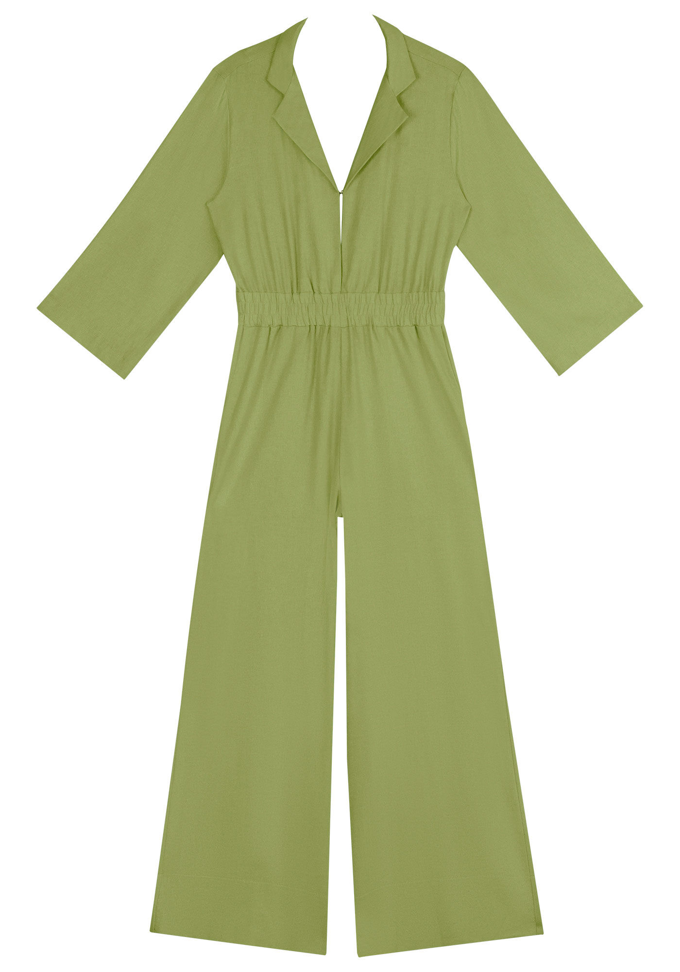 Macac&atilde;o Longo em Linho com Manga 3/4, VERDE PARAMELA, large.