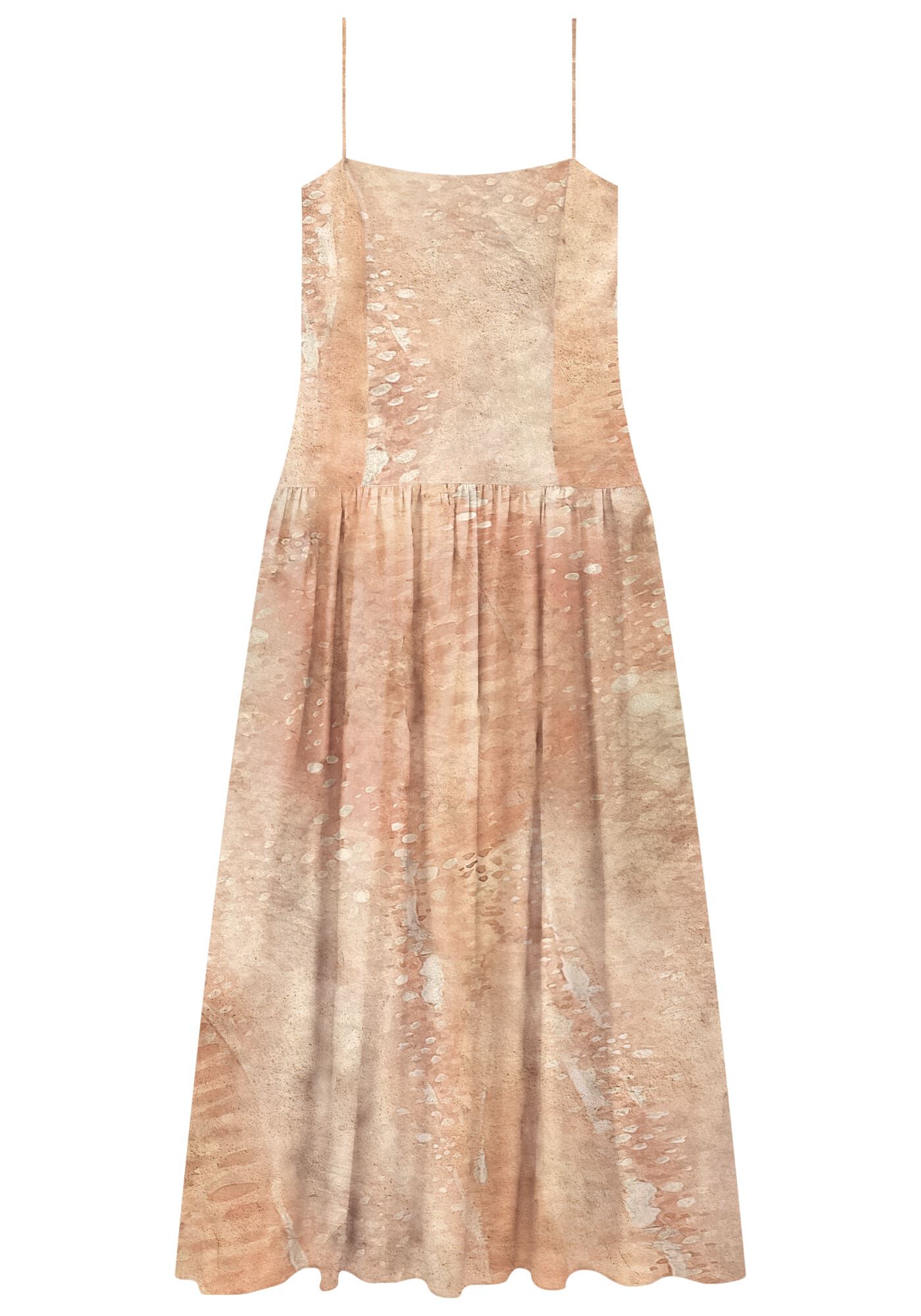 Vestido Longo Estampado  Crepe e Decote Reto, , large.