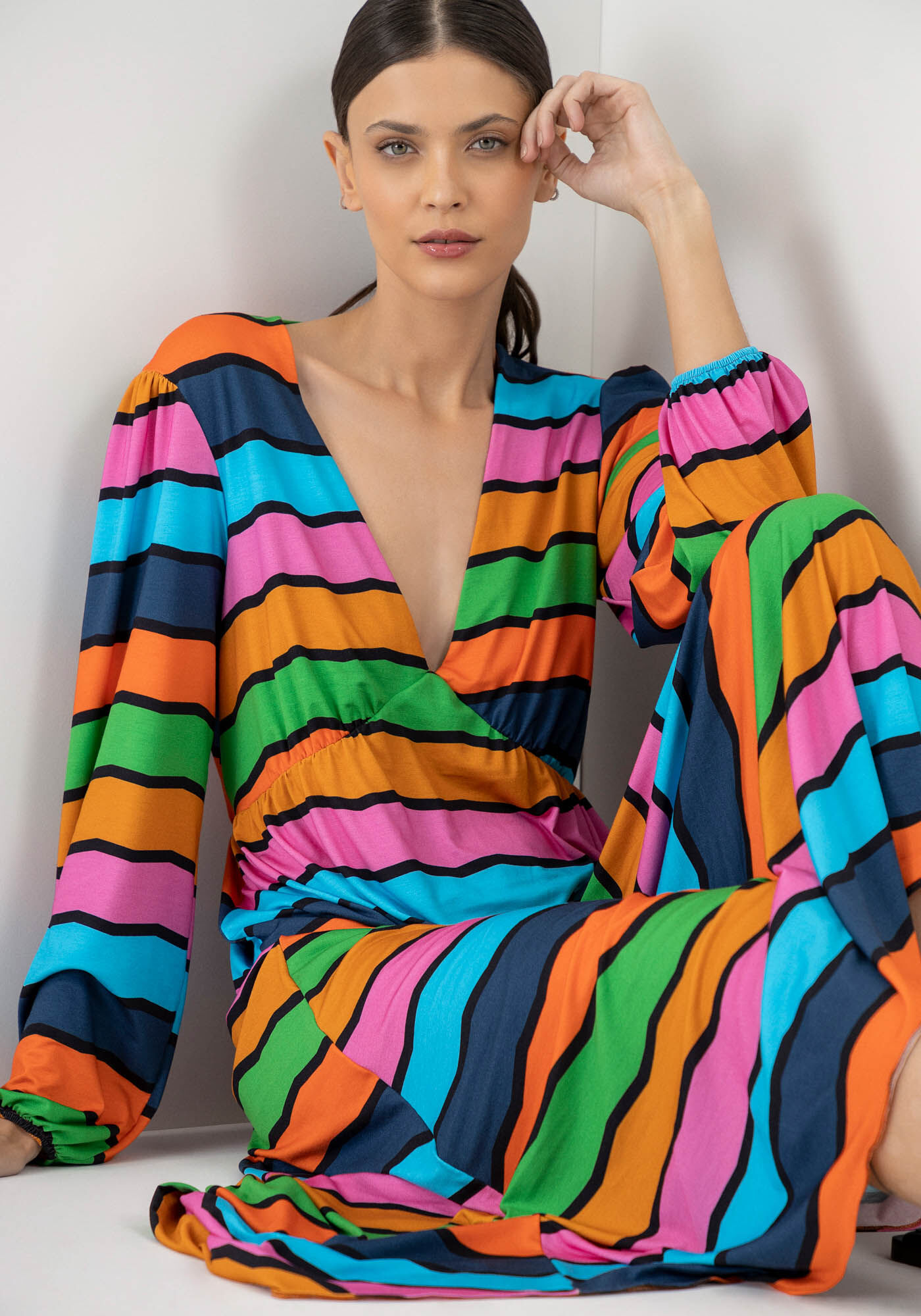 Vestido Midi Manga Longa em Viscose Estampado, , large.