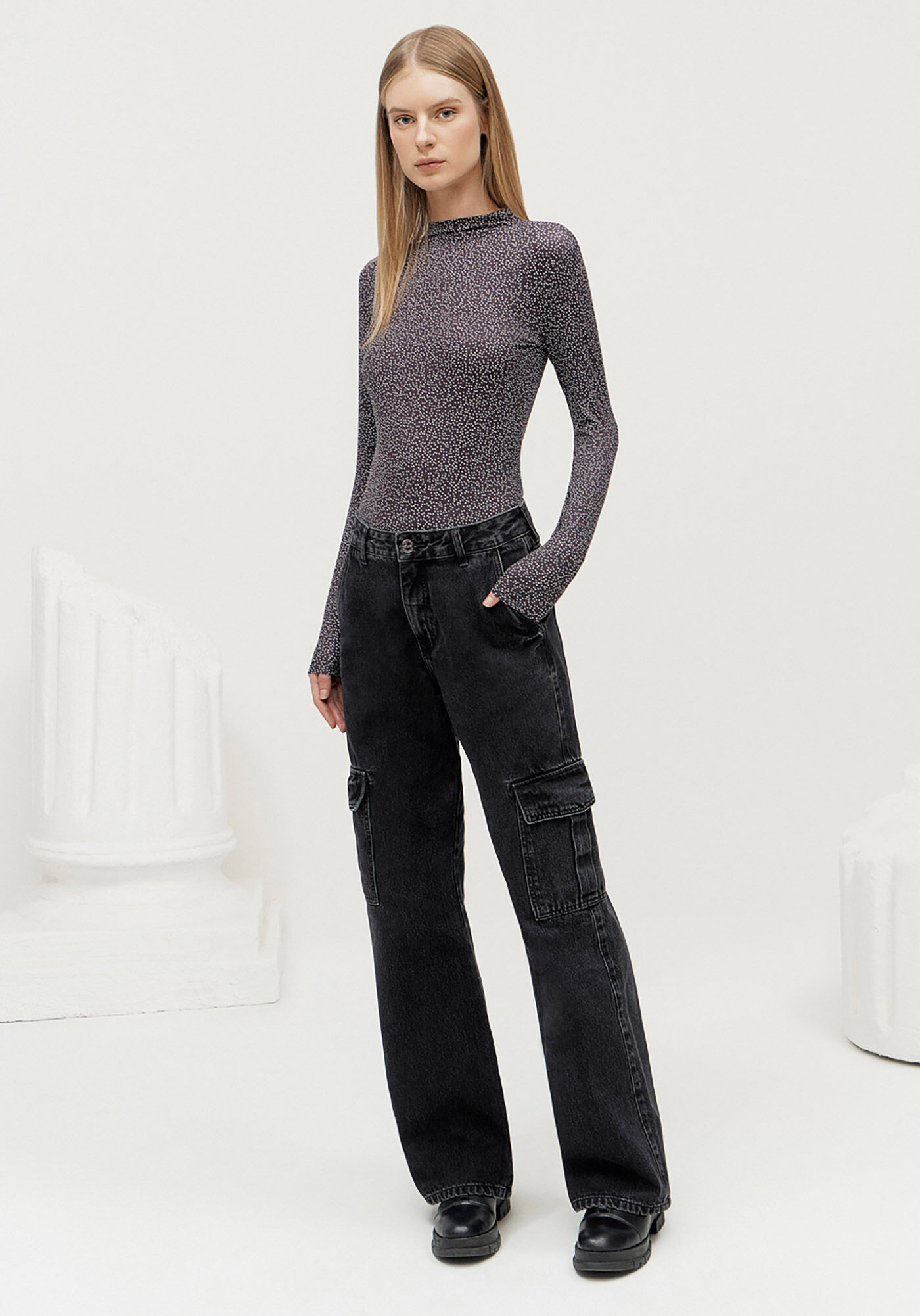 Blusa Manga Longa em Malha Aveludada com Gola Alta, , large.