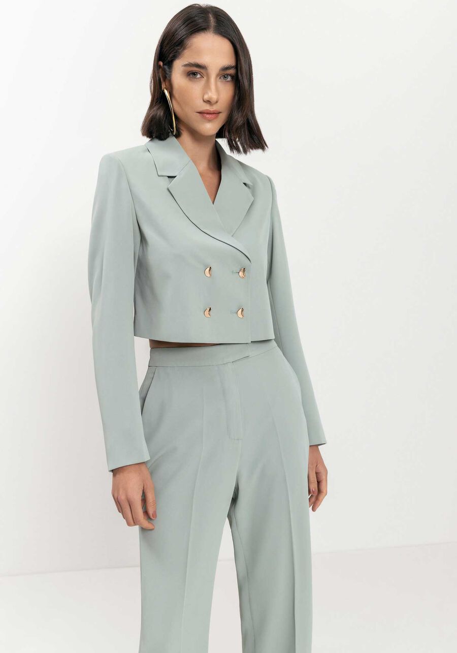 Blazer Cropped De Mangas Longas Com Lapelas E Botões, . Blazer Cropped De Mangas Longas Com Lapelas E Botões, , large.