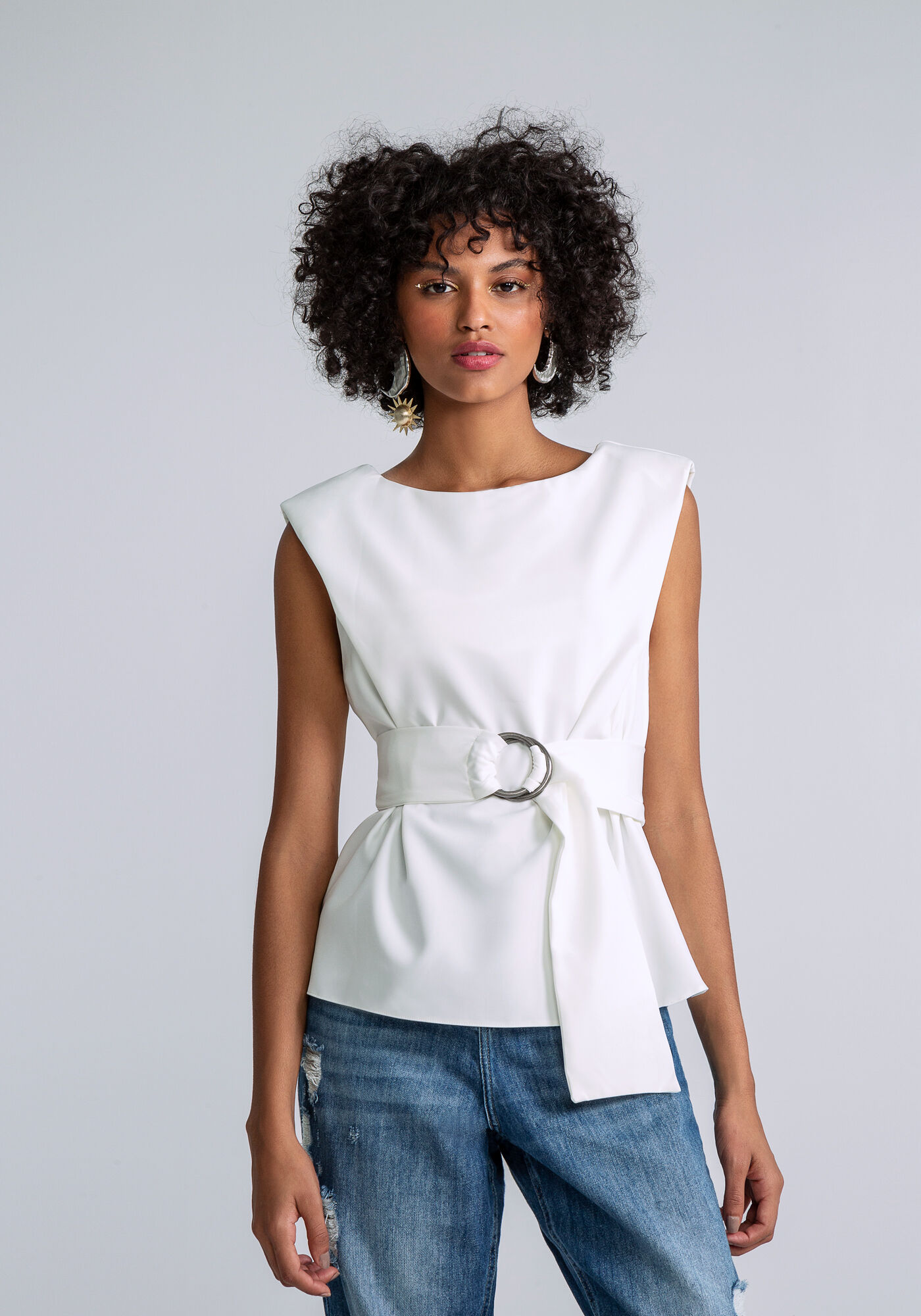 Blusa Estruturada com Cinto, , large.