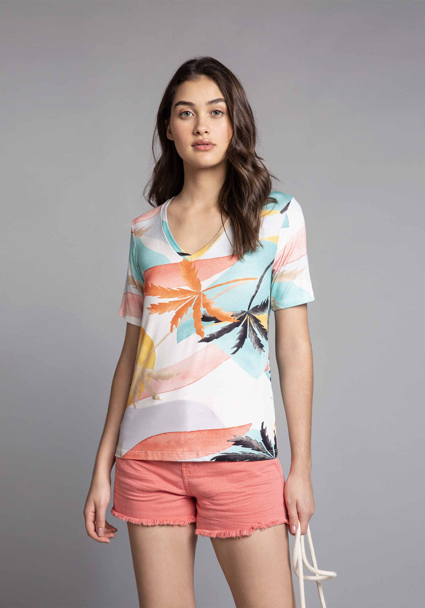 Blusa Decote V Estampa Vivid, , large.