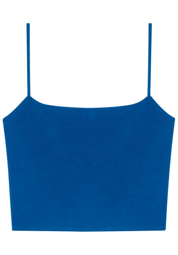 Blusa com Alças em Malha Cropped, AZUL BLUE BELL, large.