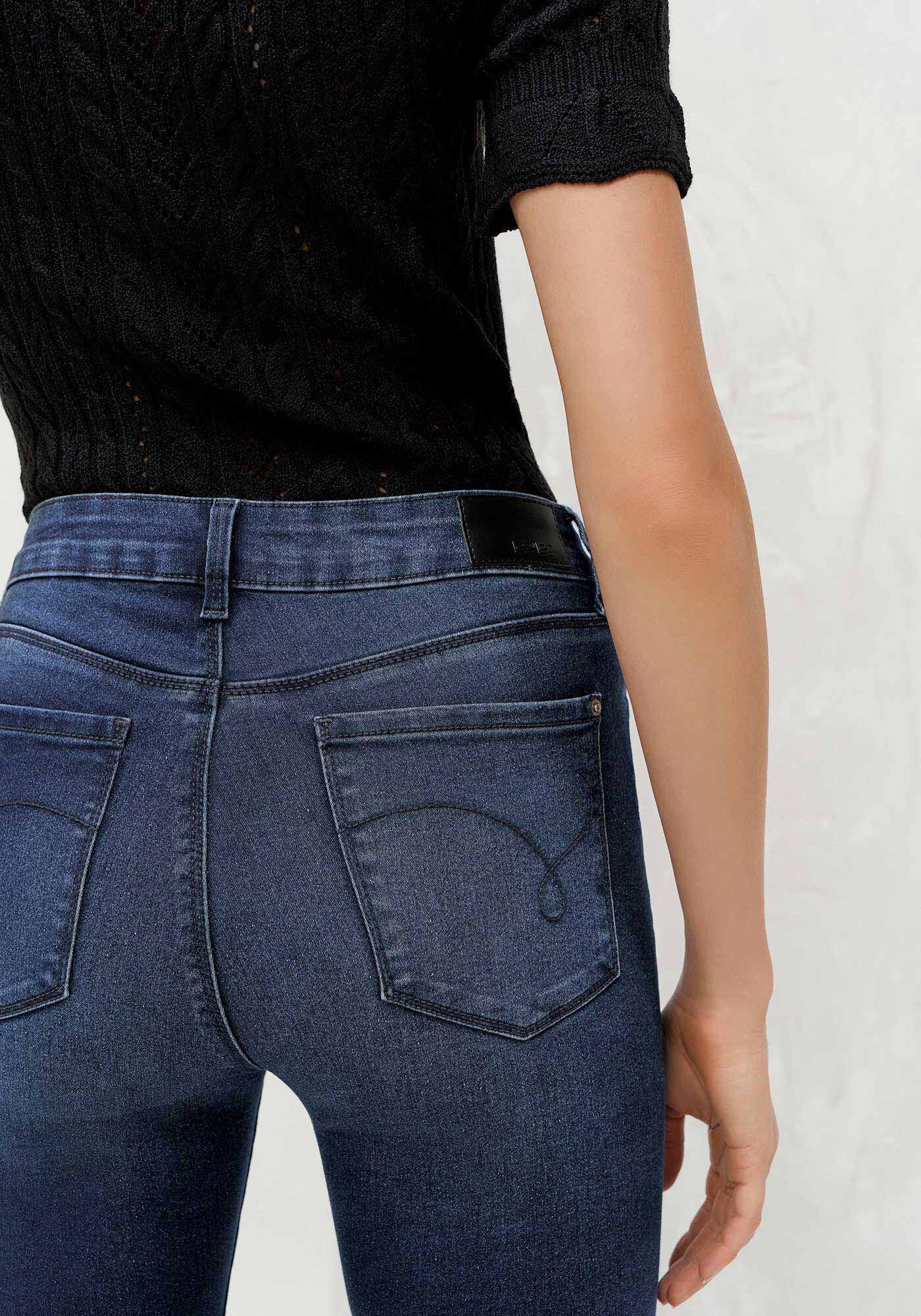 Cal&ccedil;a jeans Skinny Escura com Cintura Alta, , large.