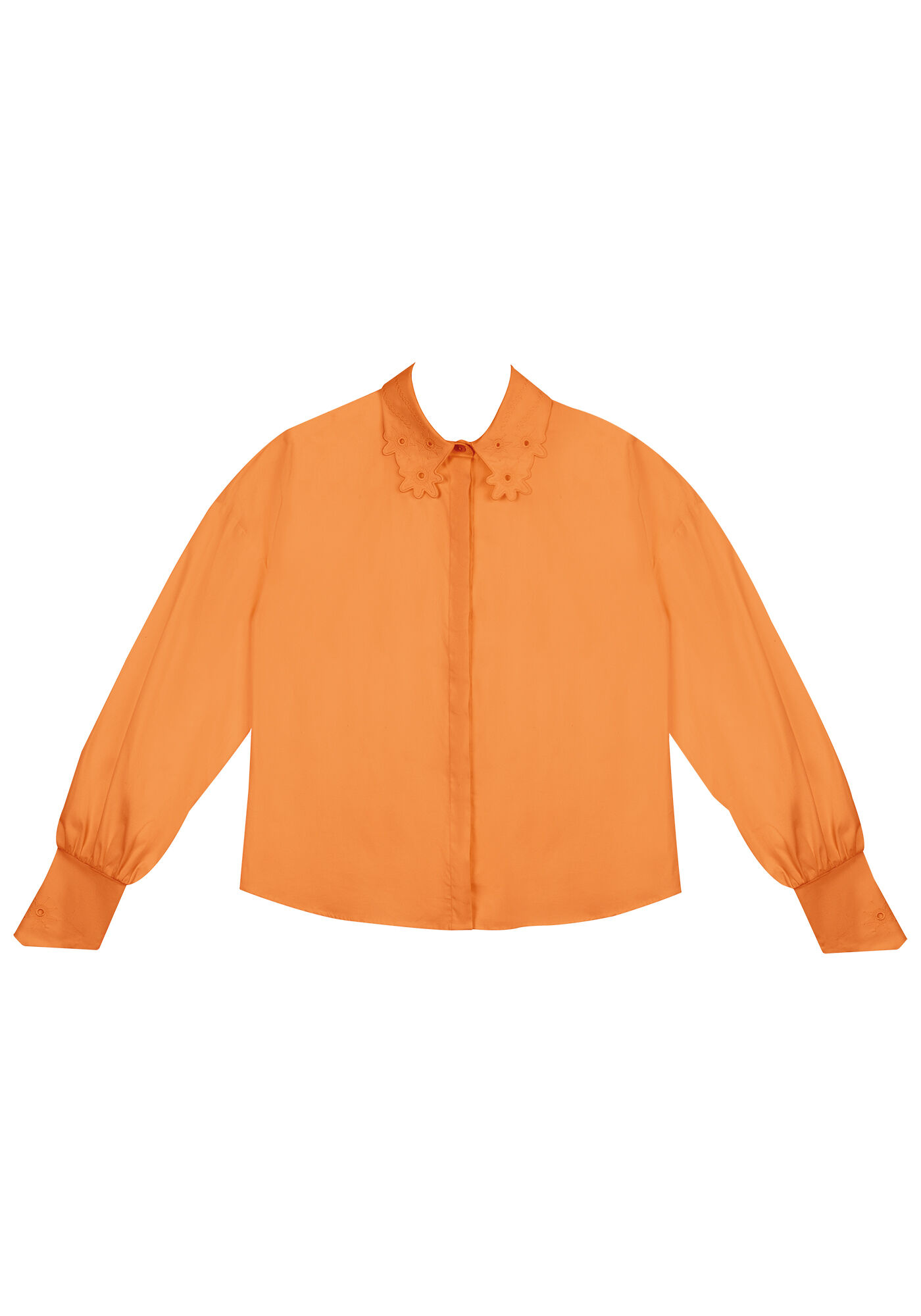 Camisa Manga Longa com Flores Gola, LARANJA CAJA, large.