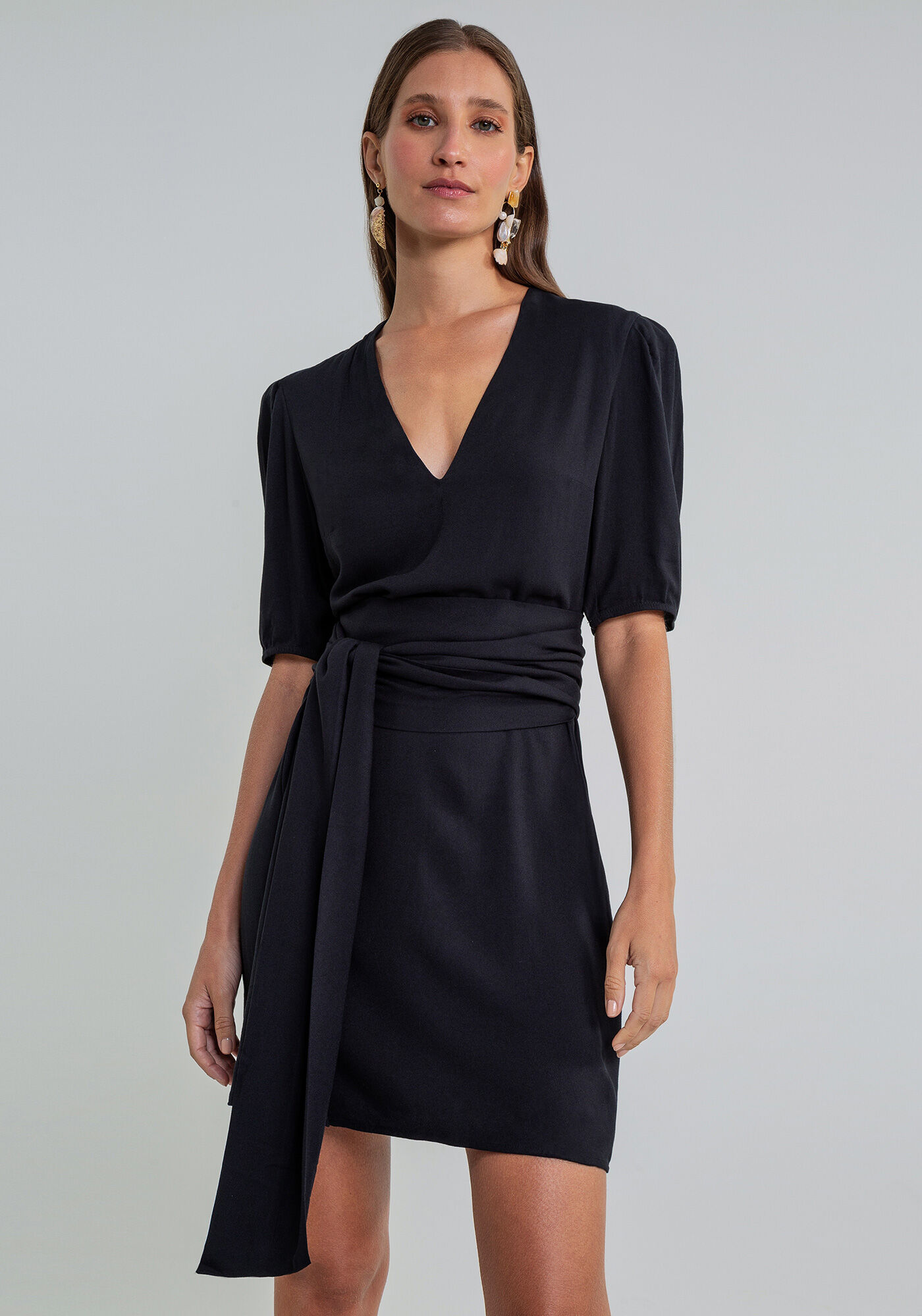 Vestido Manga Curta Faixa, , large.