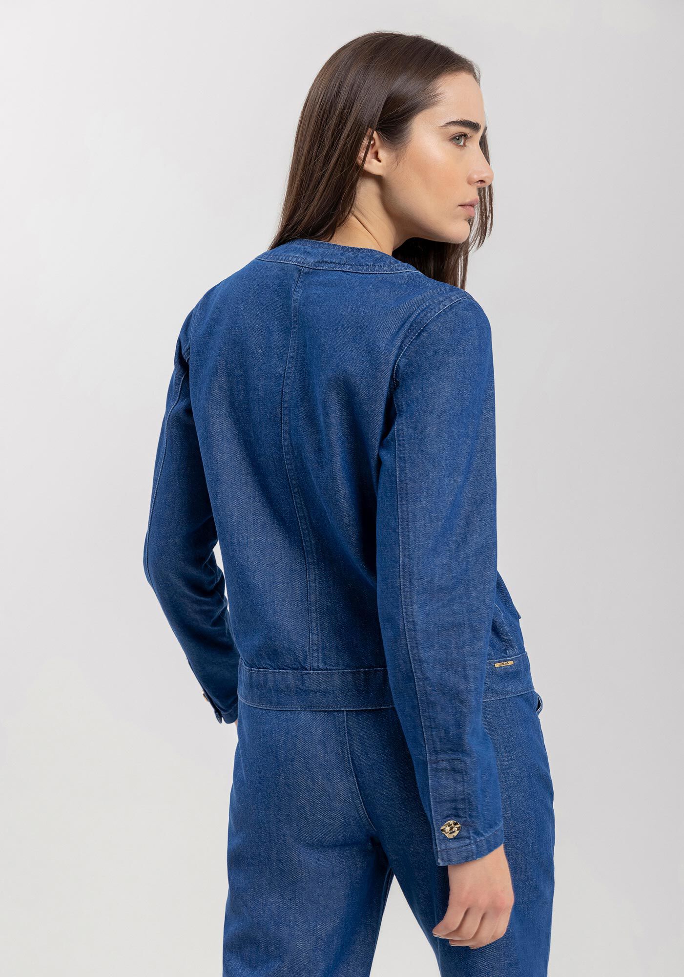 Jaqueta Jeans Sem Gola Com Bolsos E Bot&otilde;es Frontais, JEANS, large.