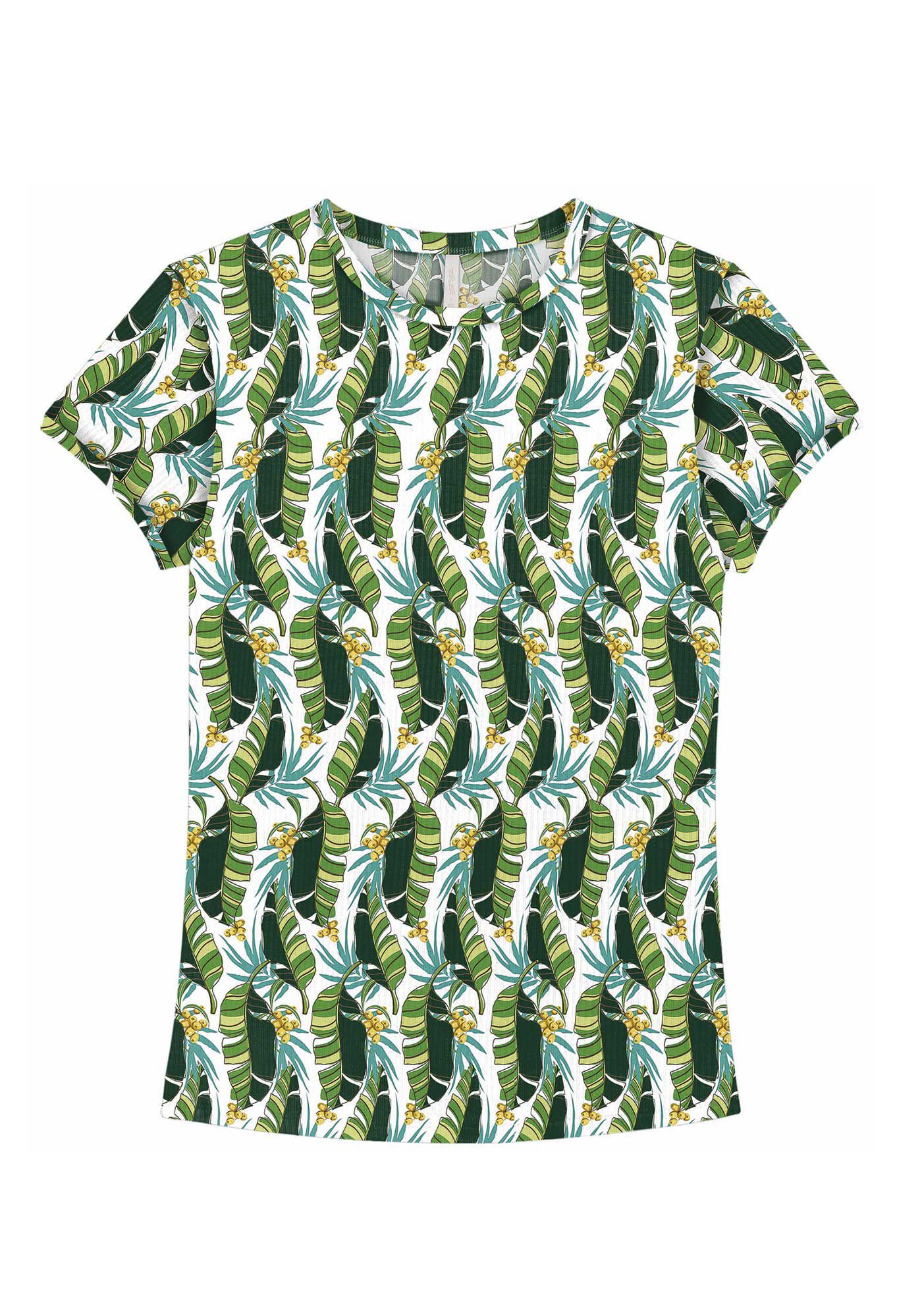 Blusa Manga Curta Canelada Estampada, , large.