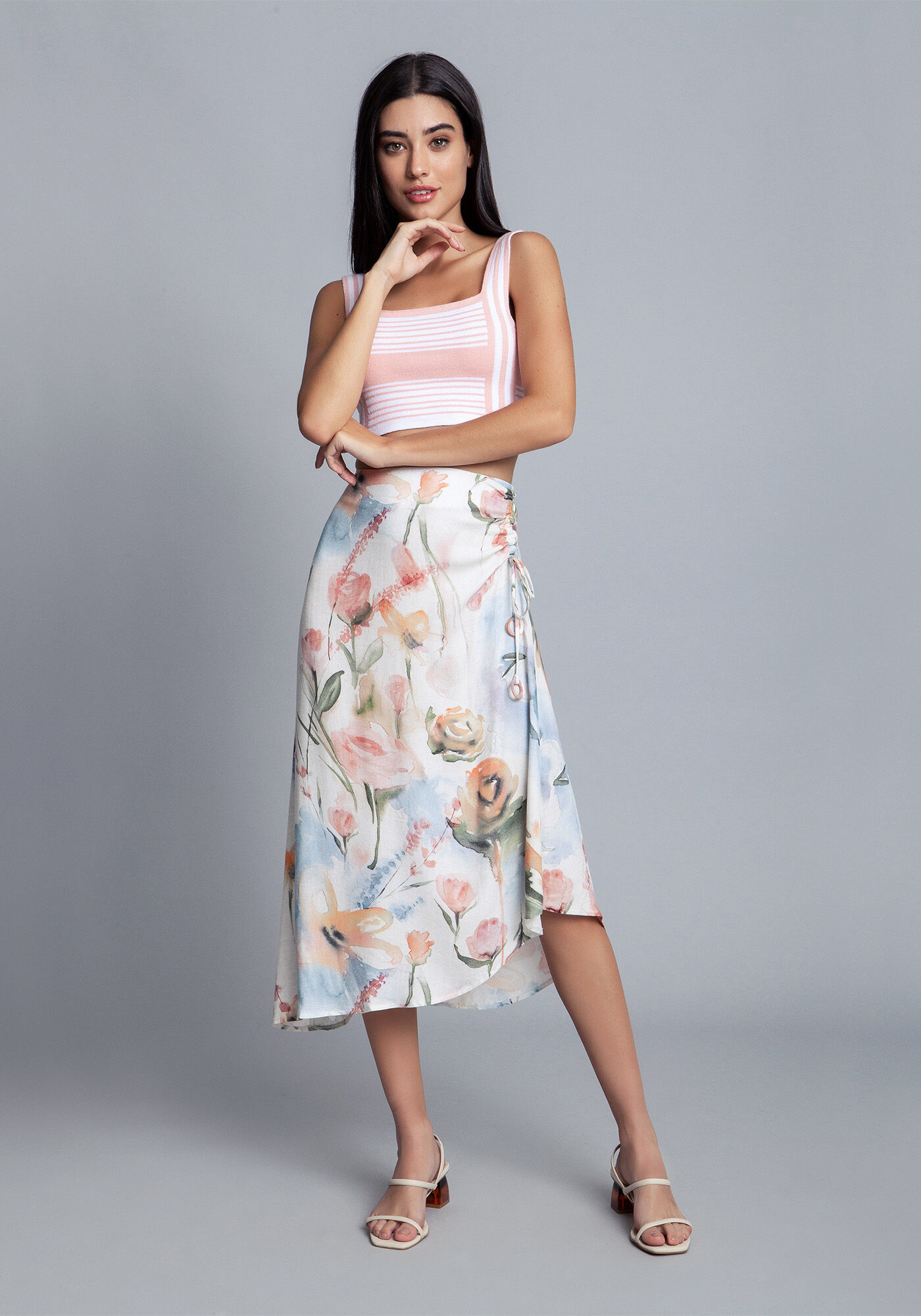 Saia midi deals tecido crepe